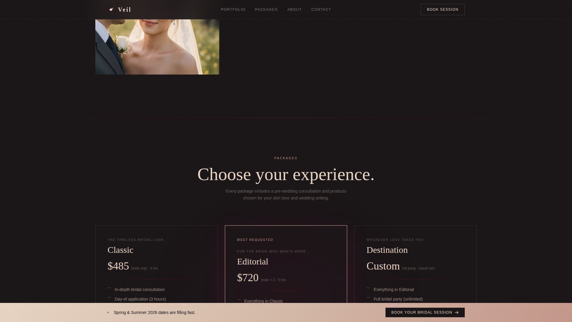 Veil - Luxe Bridal Landing Page Template