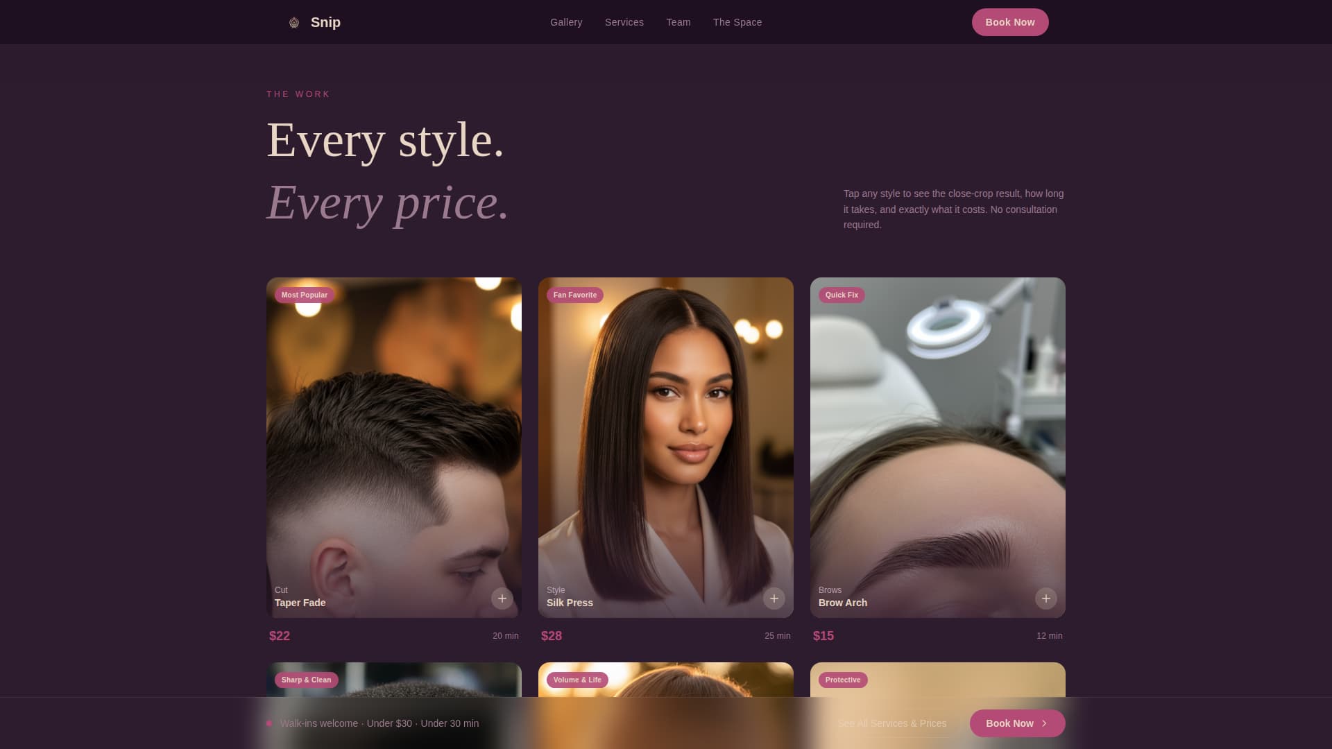 Snip - Cinematic Salon Landing Page Template