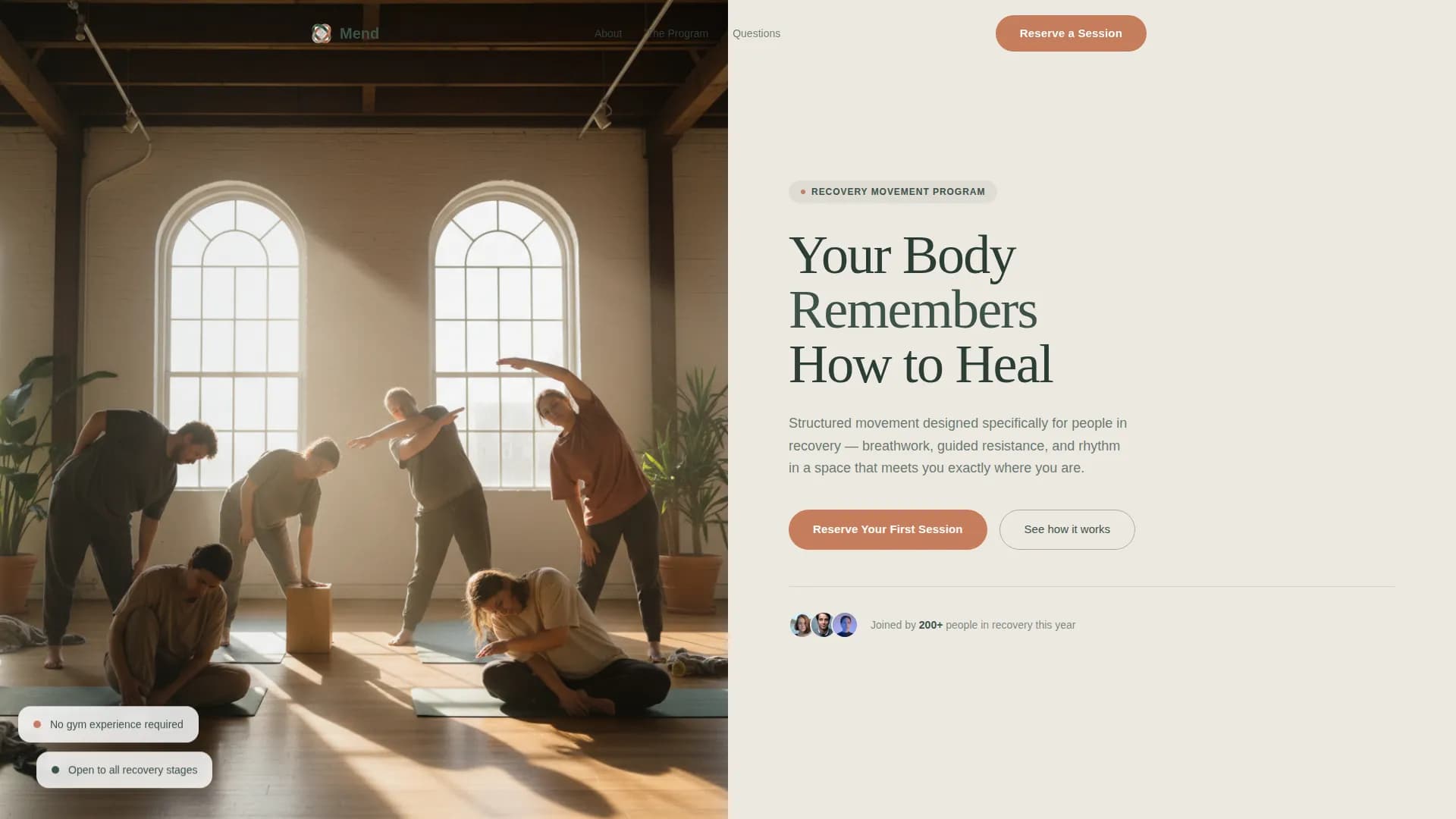 Mend - Movement Program Landing page Template
