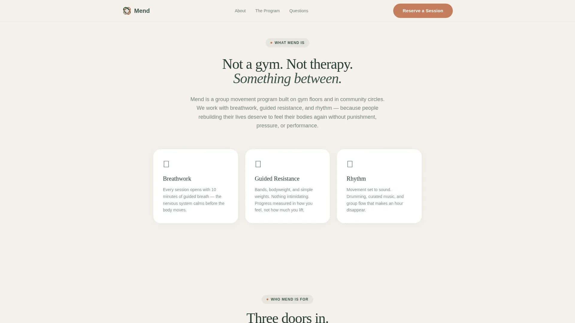 Mend - Movement Program Landing page Template