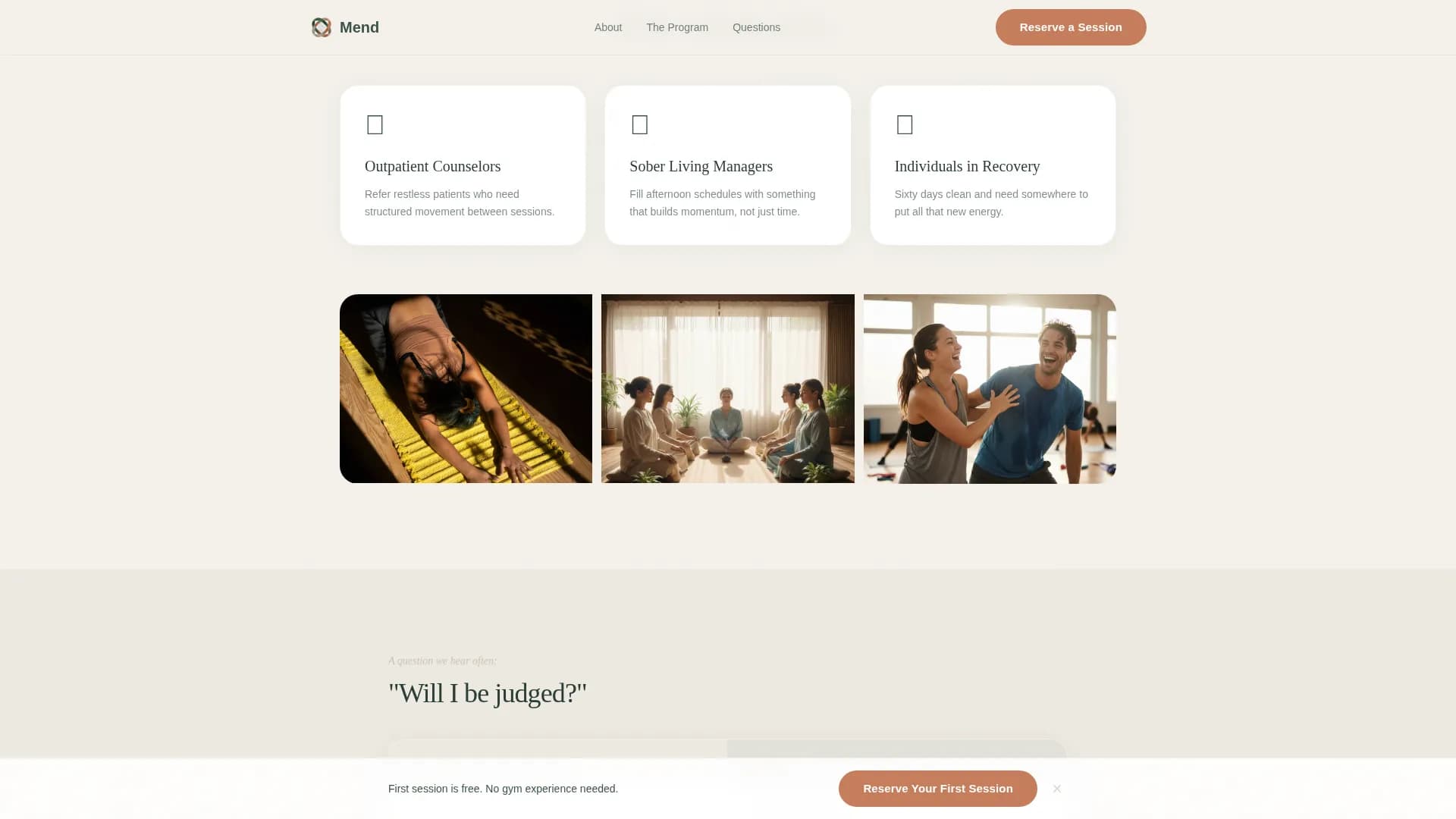 Mend - Movement Program Landing page Template