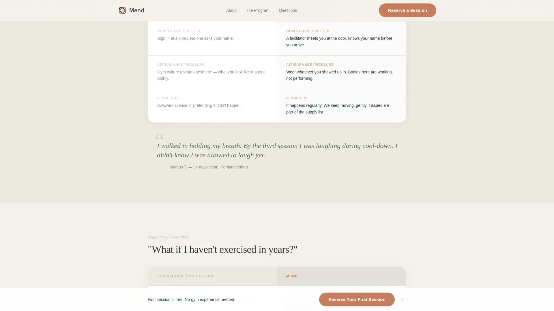 Mend - Movement Program Landing page Template