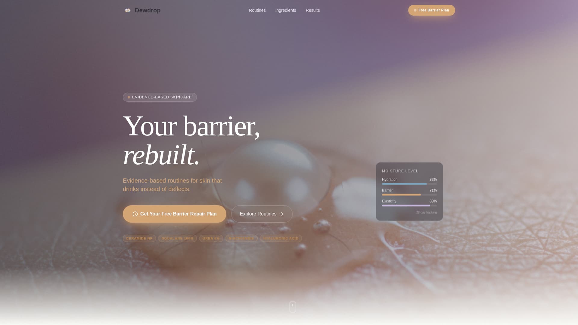 Dewdrop - Soothing Skincare Landing Page Template