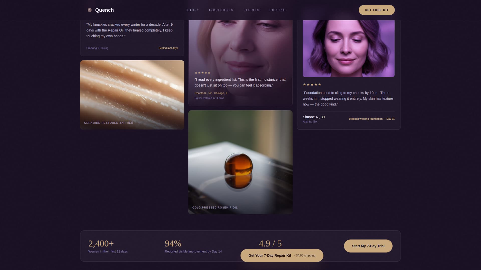 Quench - Luxe Skincare Landing Page Template