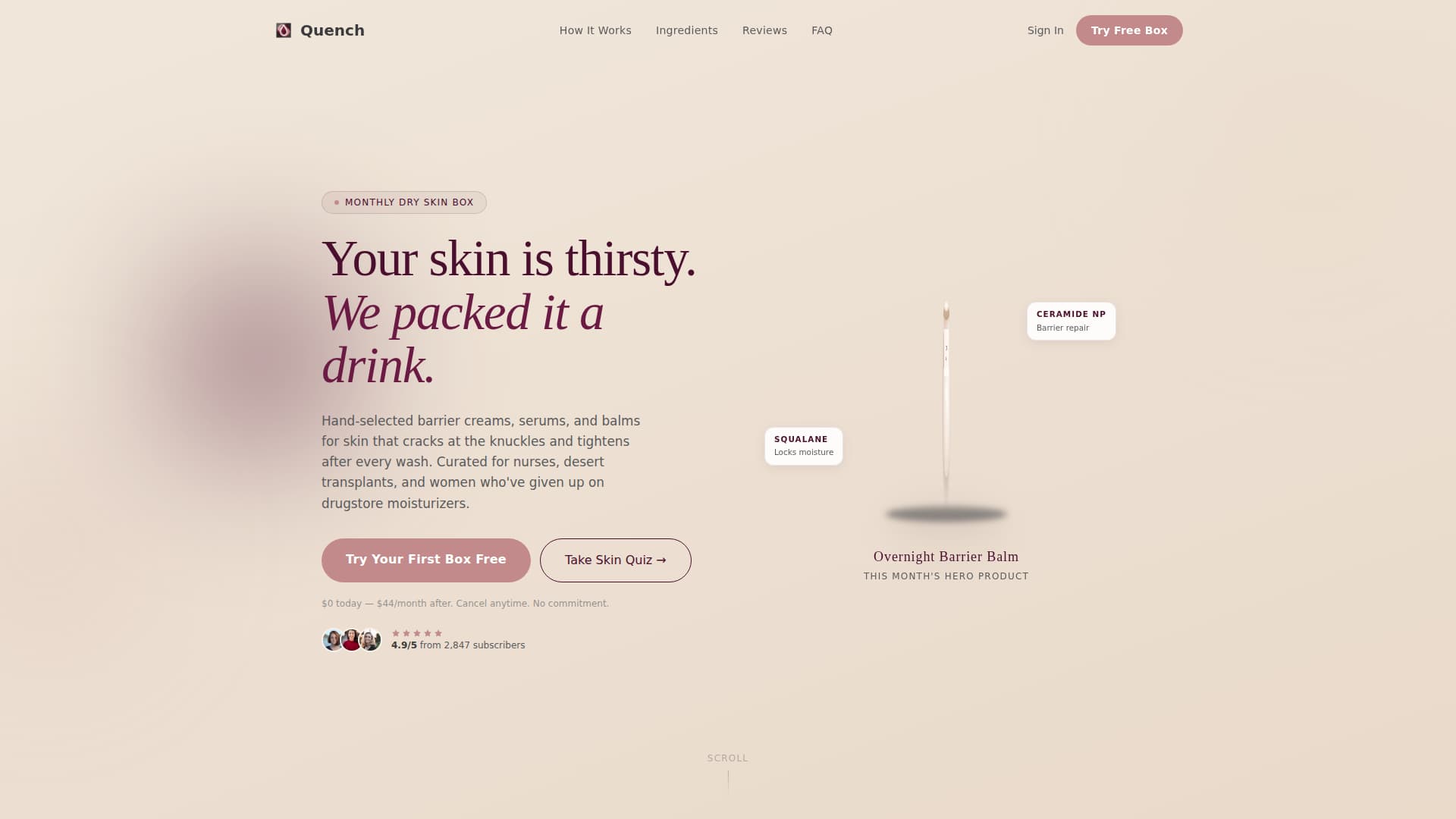 Quench - Luxe Dryskin Landing Page Template