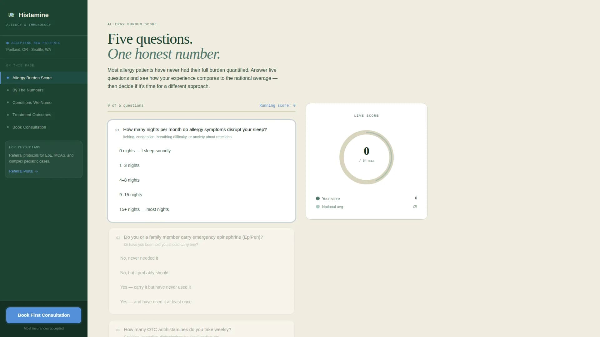 Allergist & Immunologist Practice Website with Allergy Calculator