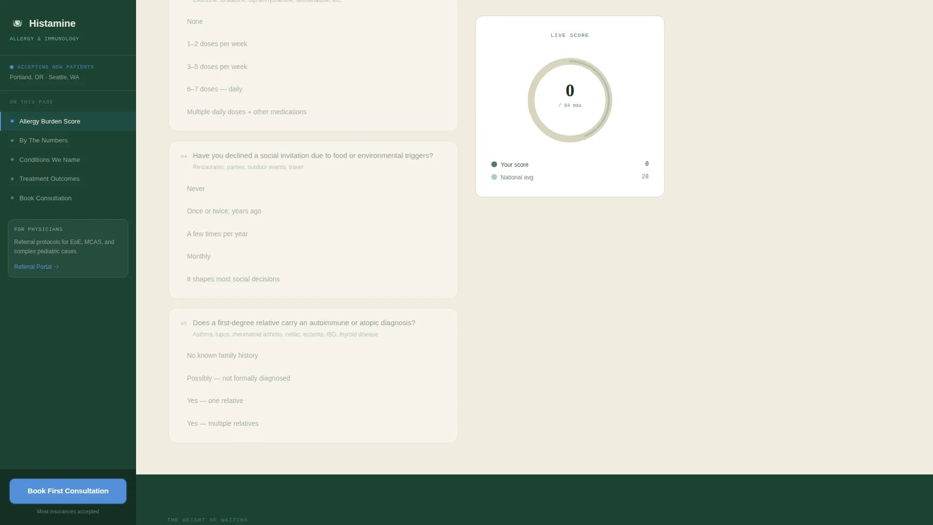 Allergist & Immunologist Practice Website with Allergy Calculator