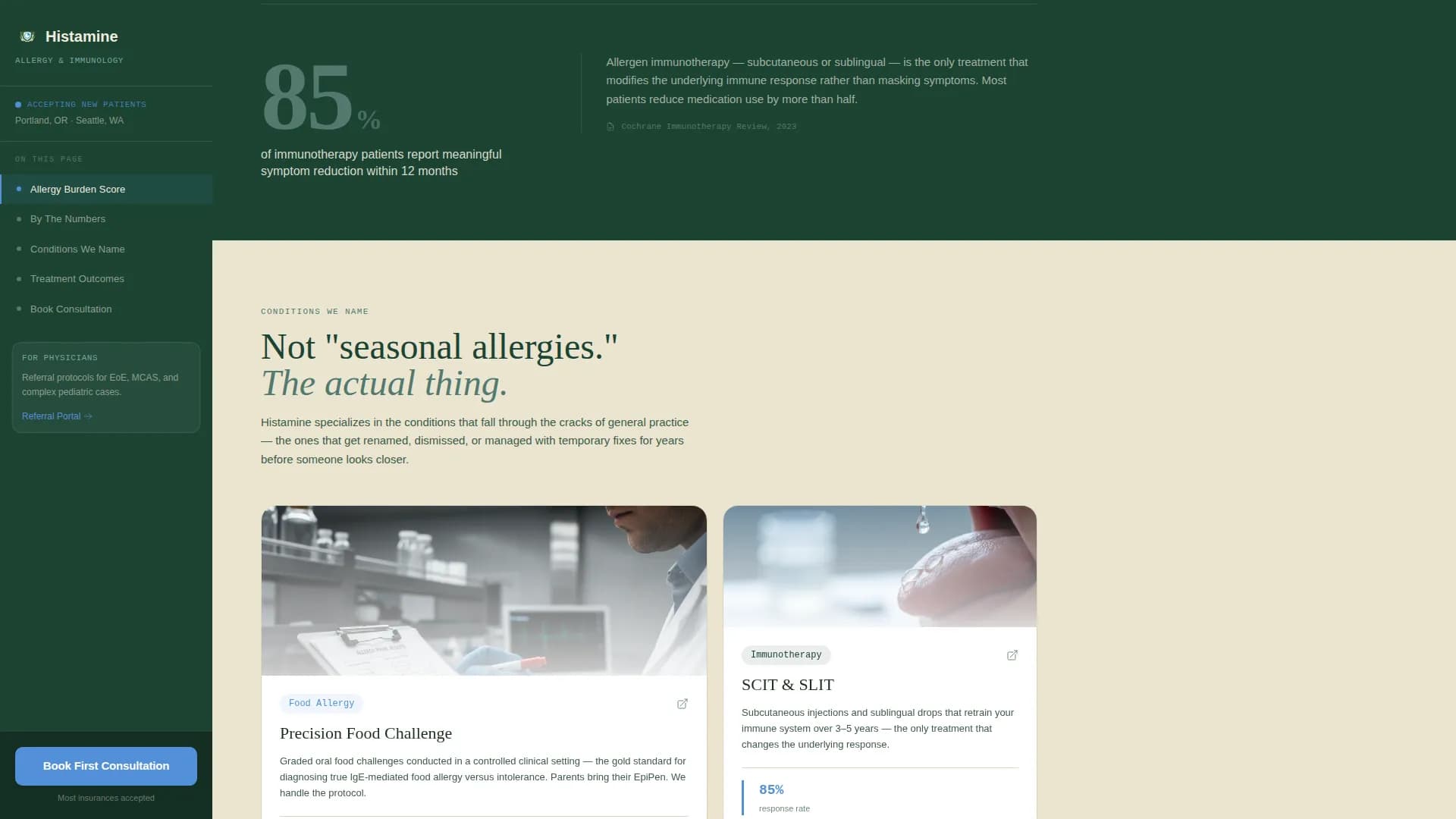 Allergist & Immunologist Practice Website with Allergy Calculator