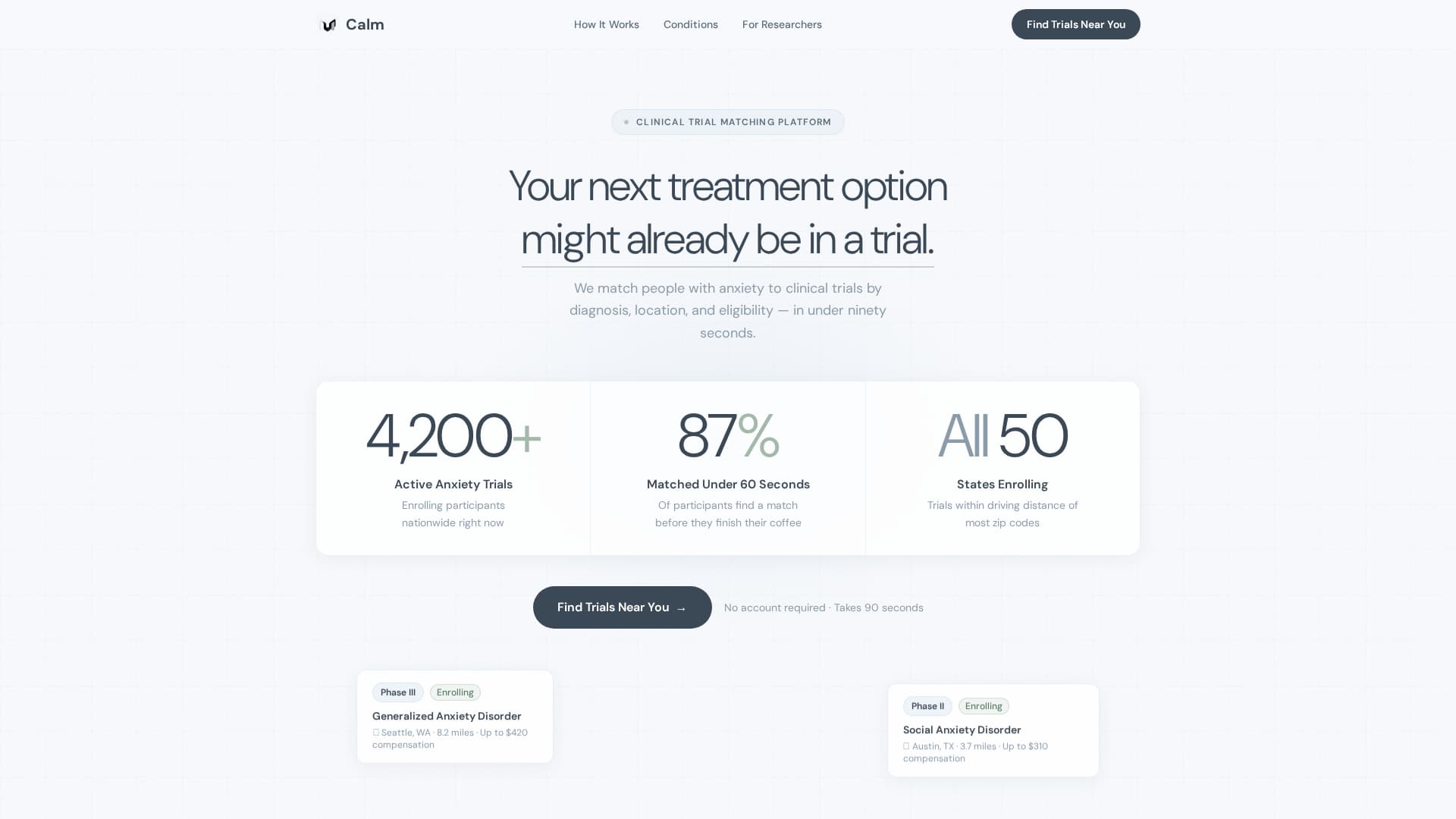 Calm - Trusted Anxietytrial Landing Page Template