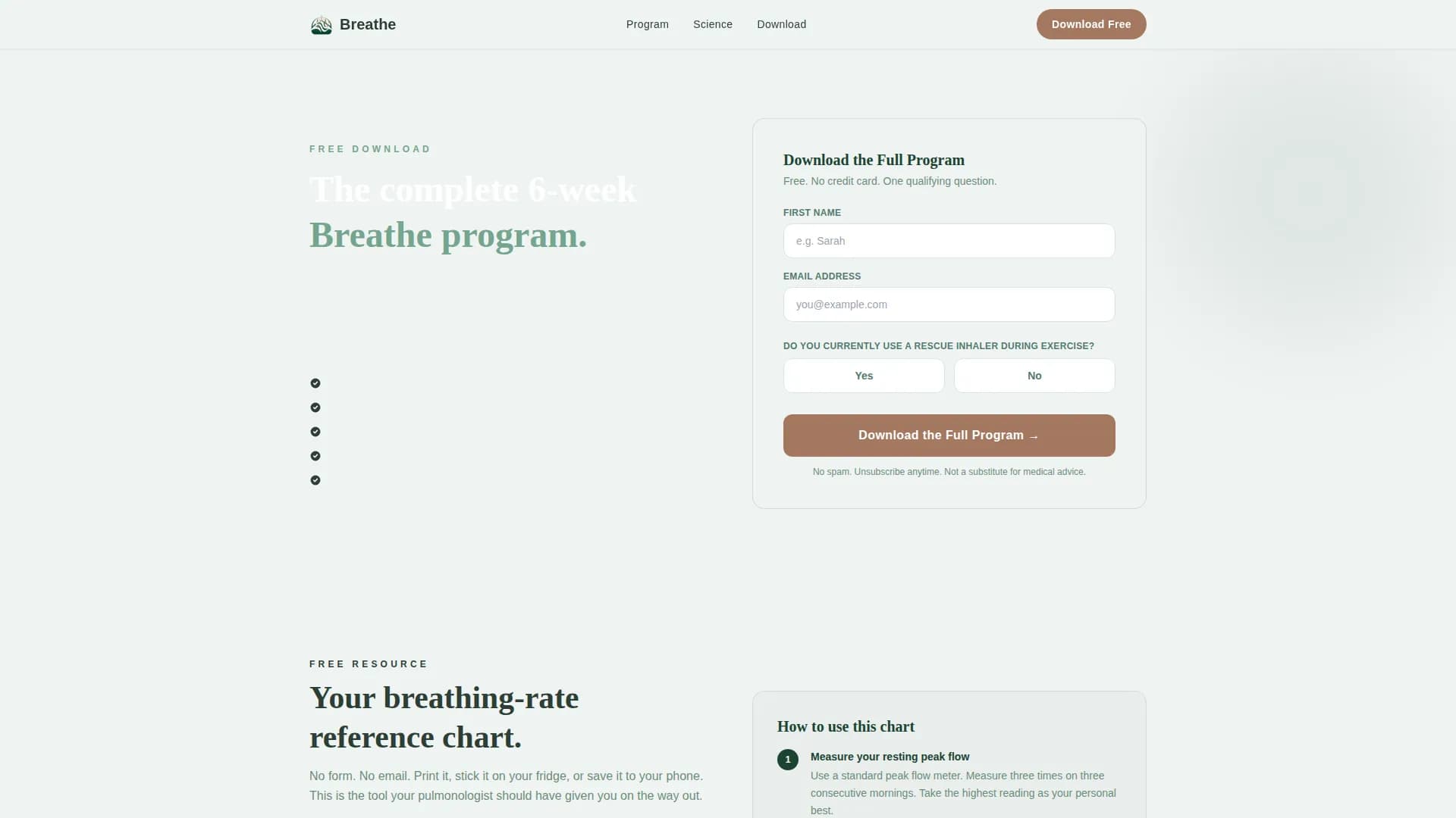Breathe - Exercise Program Landing page Template