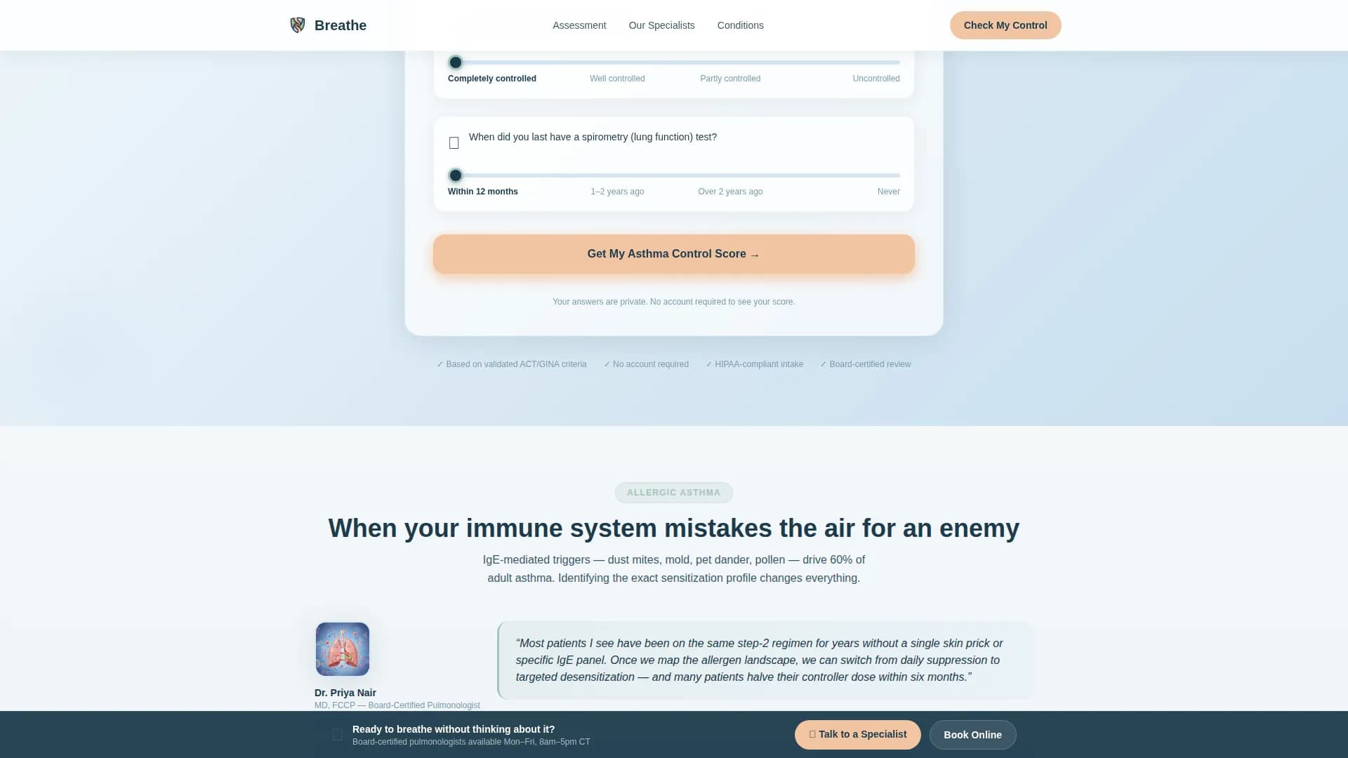 Breathe - Specialist Clinic Landing Page Template