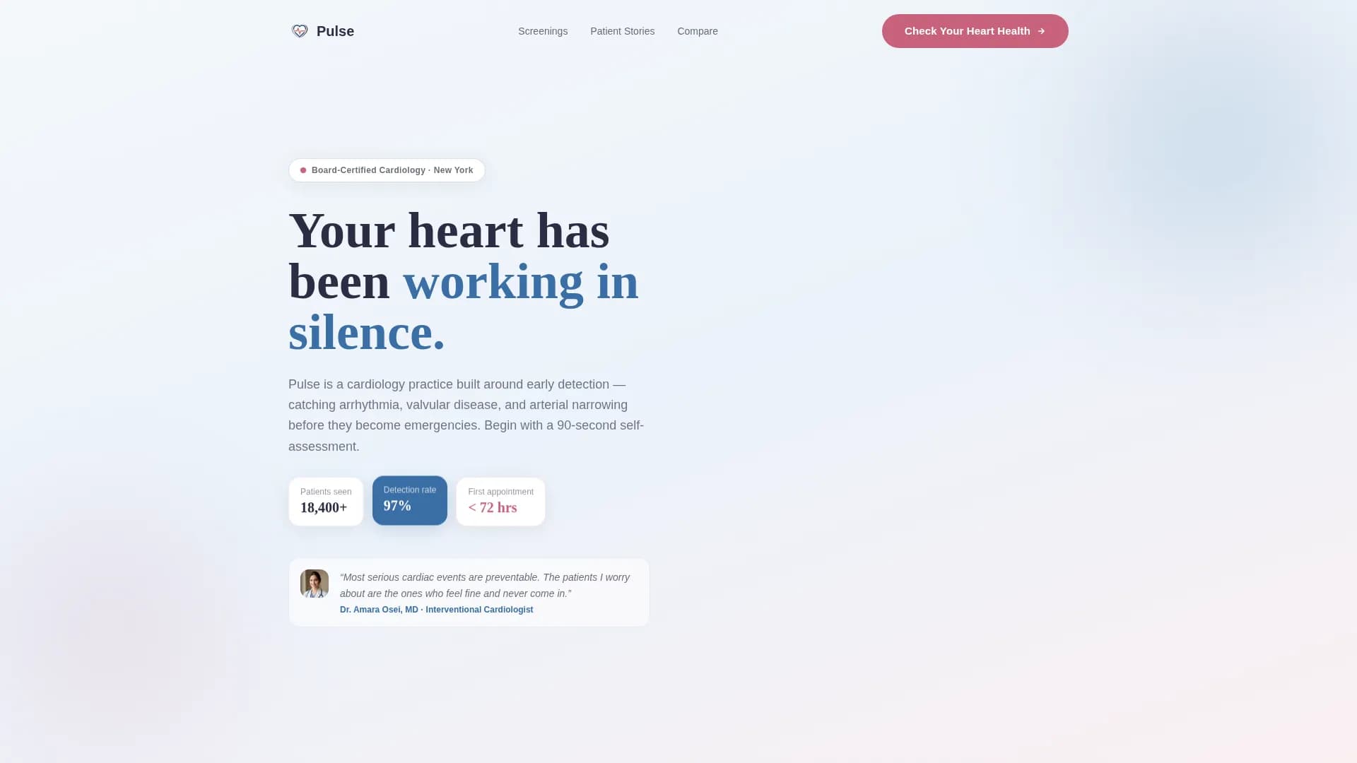 Cardiology Practice Website Template with Heart Health Assessment