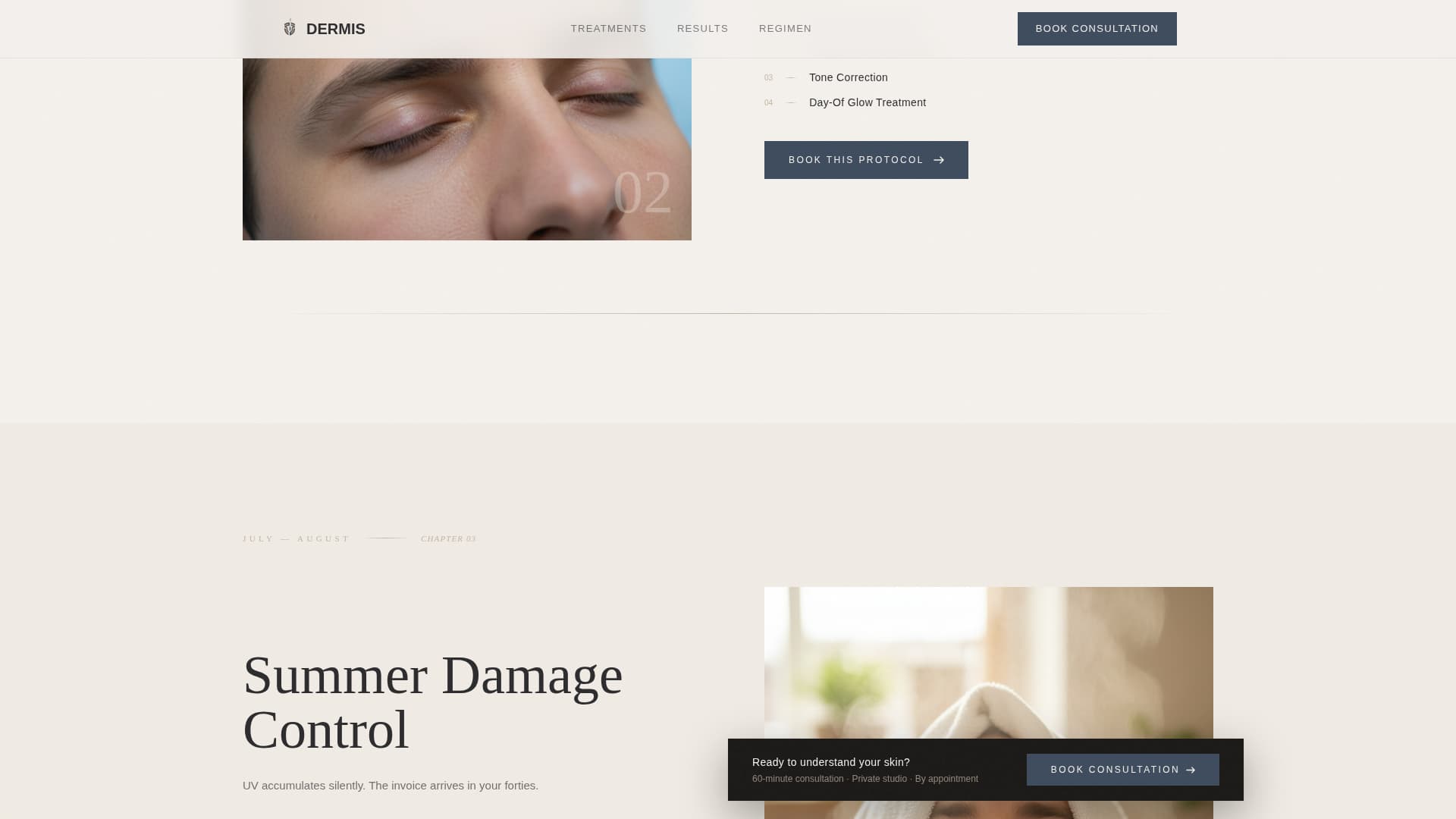 Dermis - Refined Aesthetician Landing Page Template