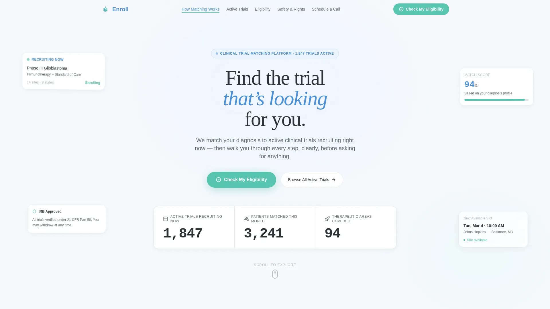 Enroll - Clinical Trials Landing page Template