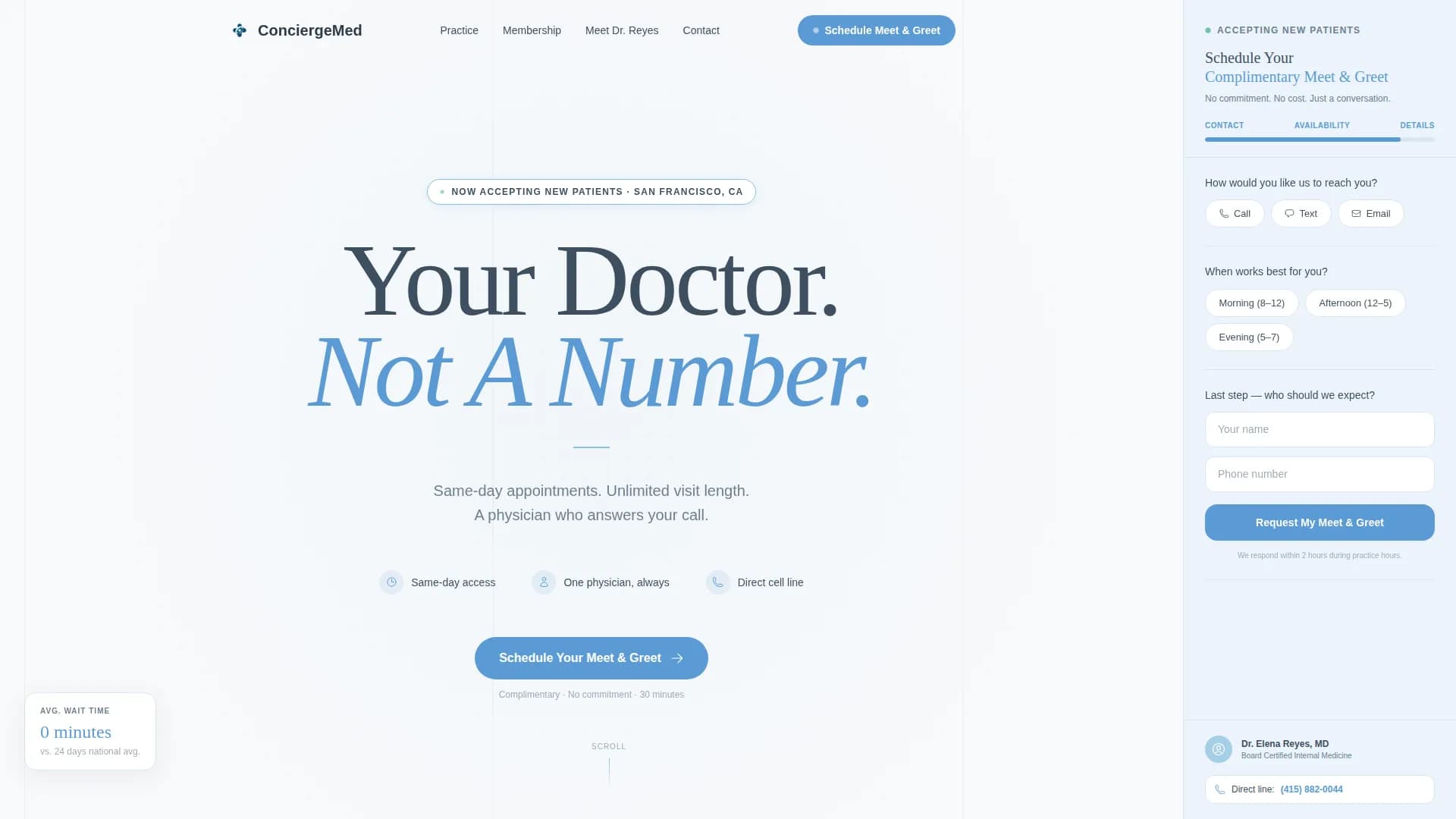 Concierge Medicine Practice Website Template for Direct-Pay Patients