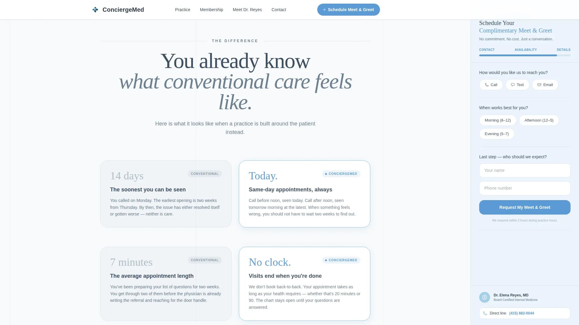 Concierge Medicine Practice Website Template for Direct-Pay Patients