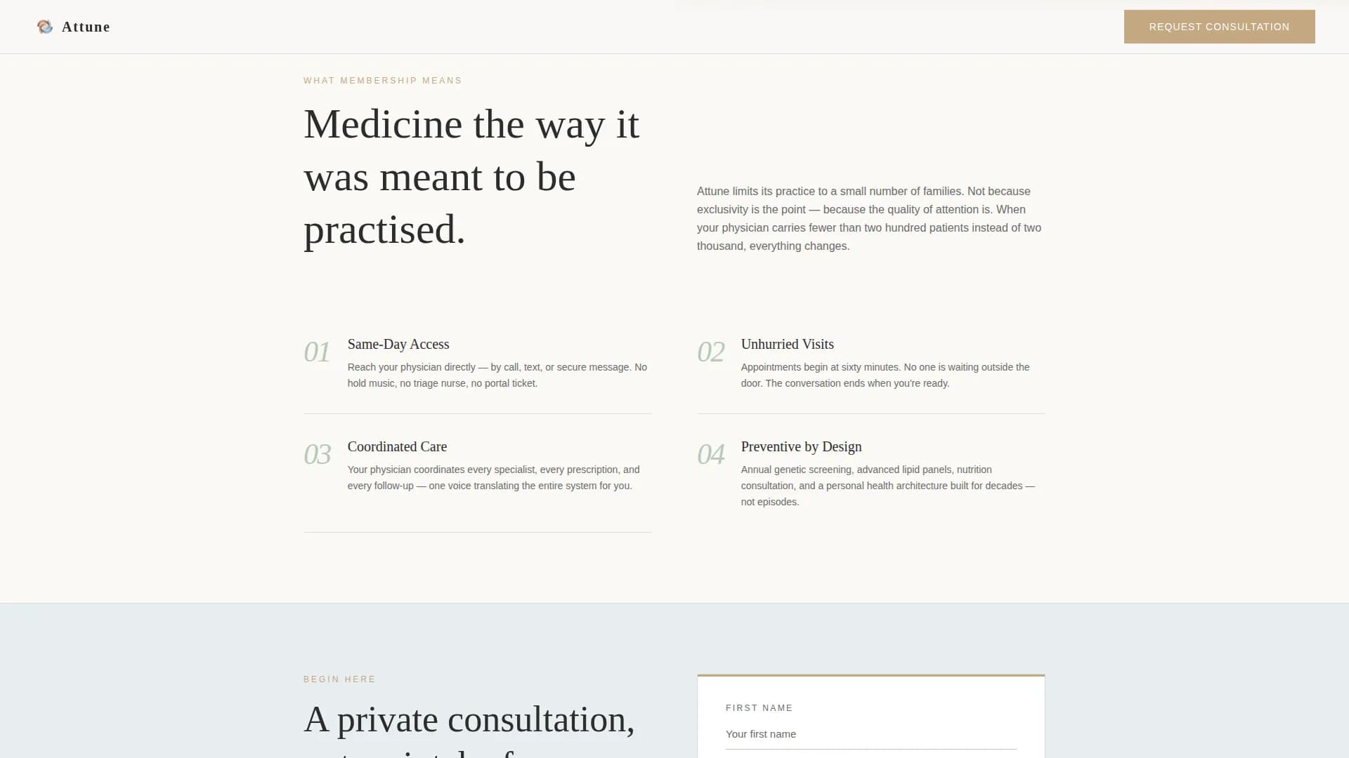 Attune - Concierge Medicine Landing page Template