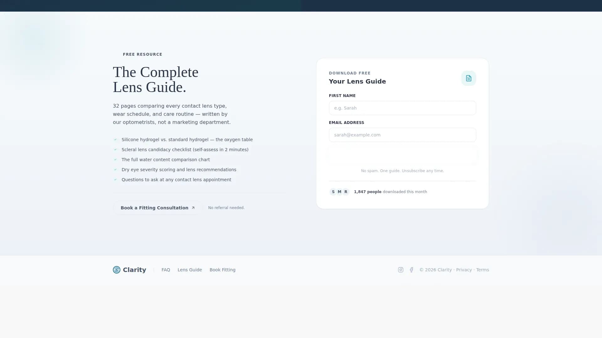 Clarity - Contact Lens Landing page Template