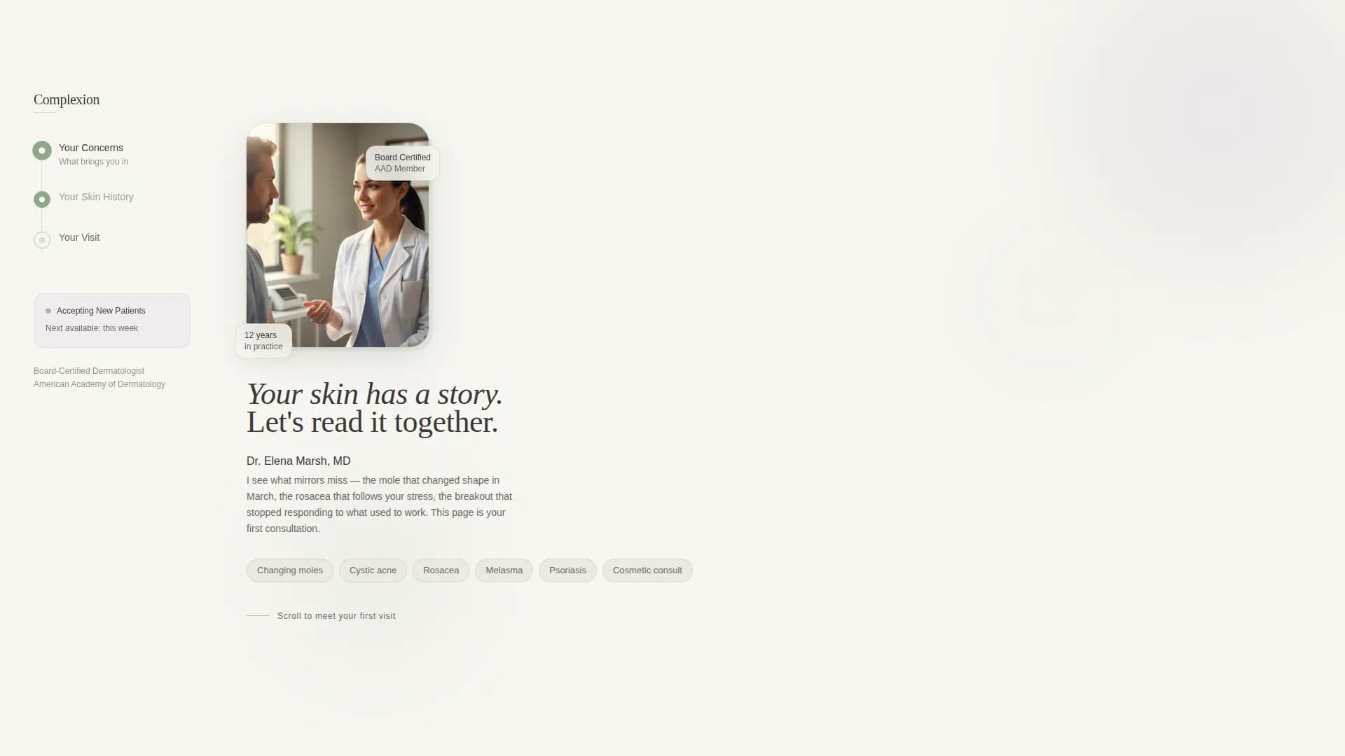Complexion - New Patient Landing Page Template