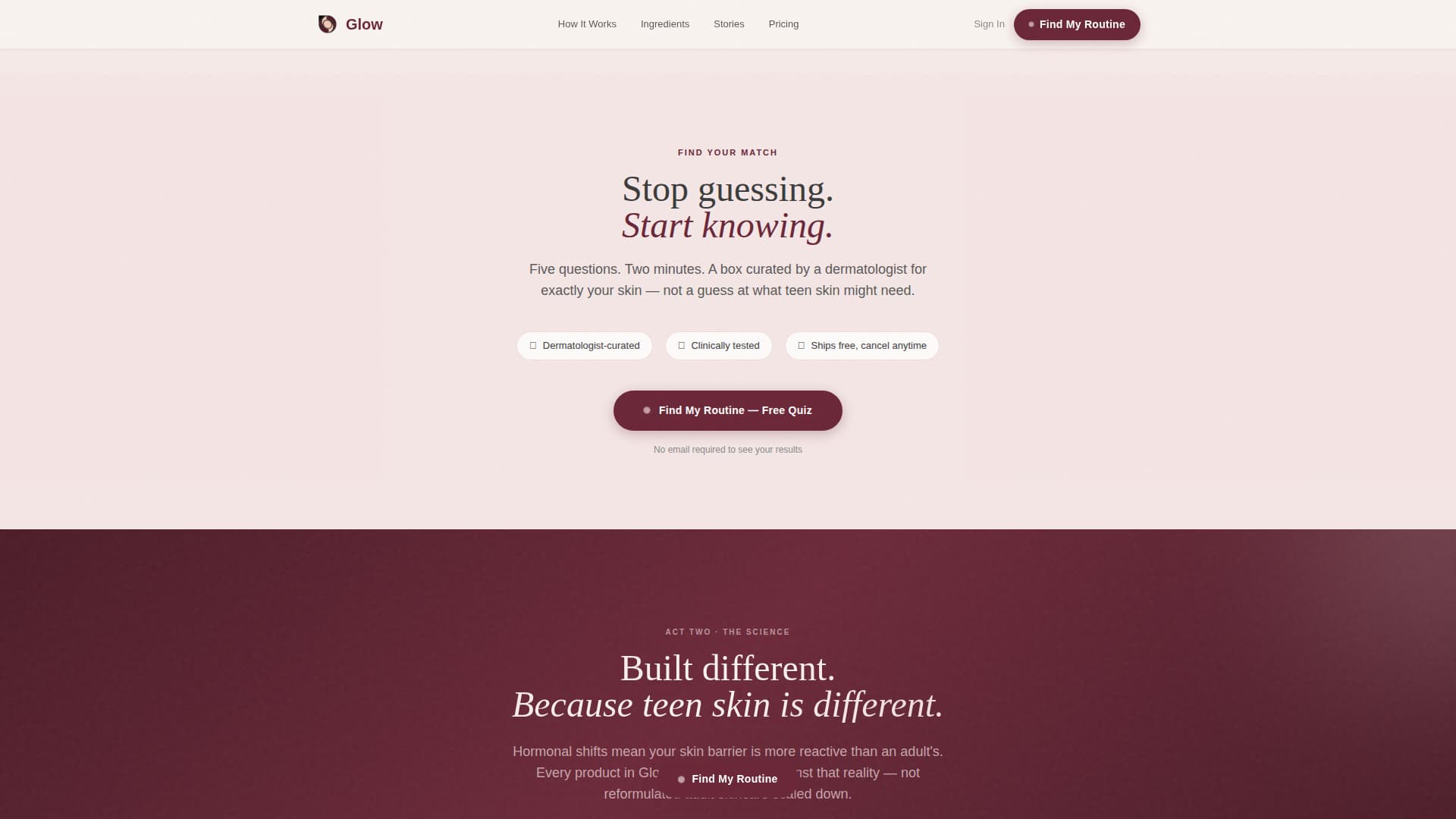 Glow - Radiant Teenskin Landing Page Template