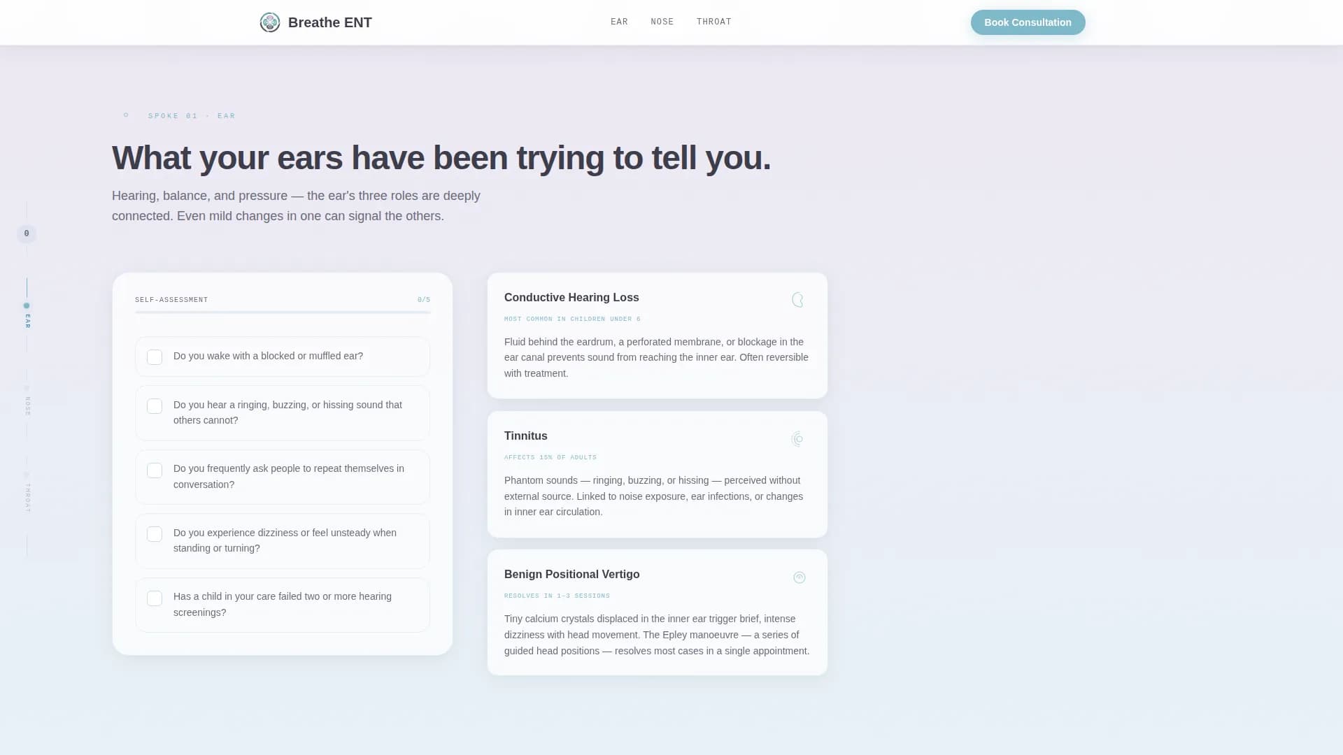 ENT Specialist Practice Website Template with Symptom Checklists