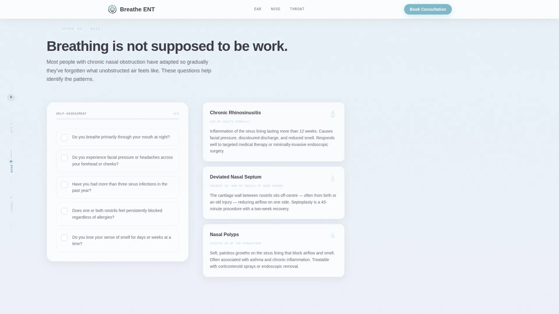 ENT Specialist Practice Website Template with Symptom Checklists
