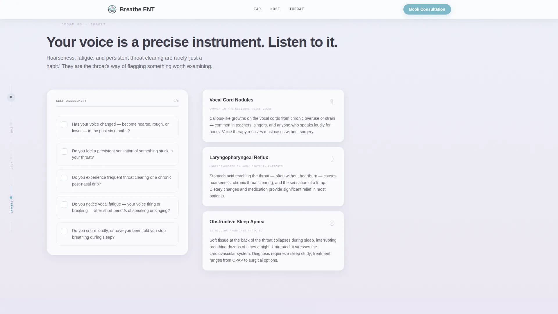 ENT Specialist Practice Website Template with Symptom Checklists
