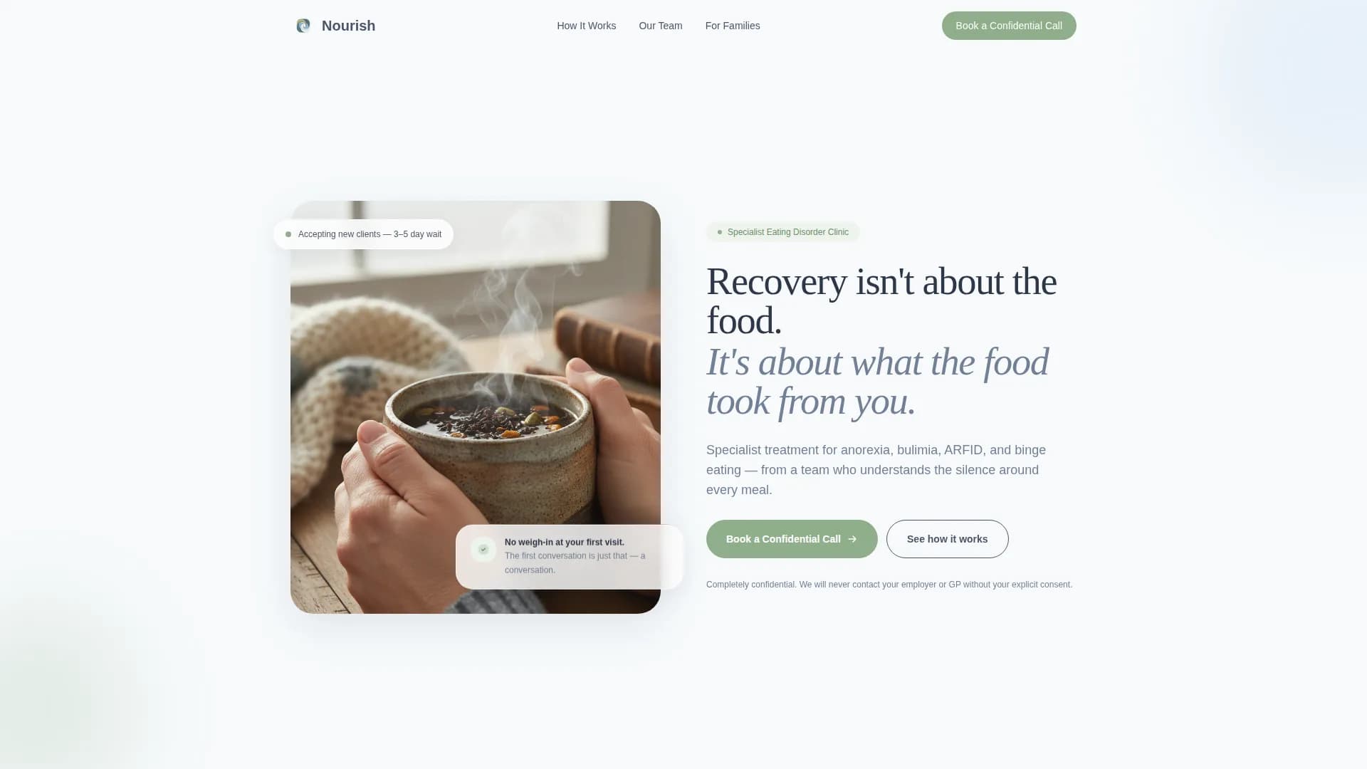 Nourish - Specialist Clinic Landing Page Template