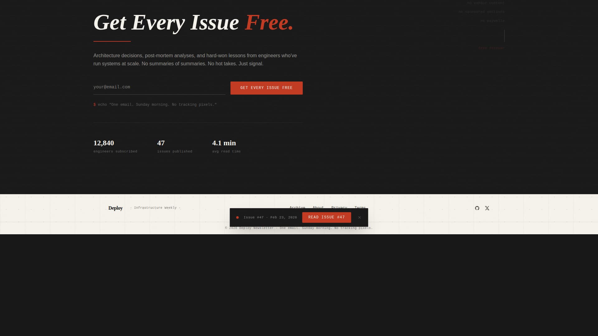 Backend Engineering Newsletter Specialist Blog Website Template