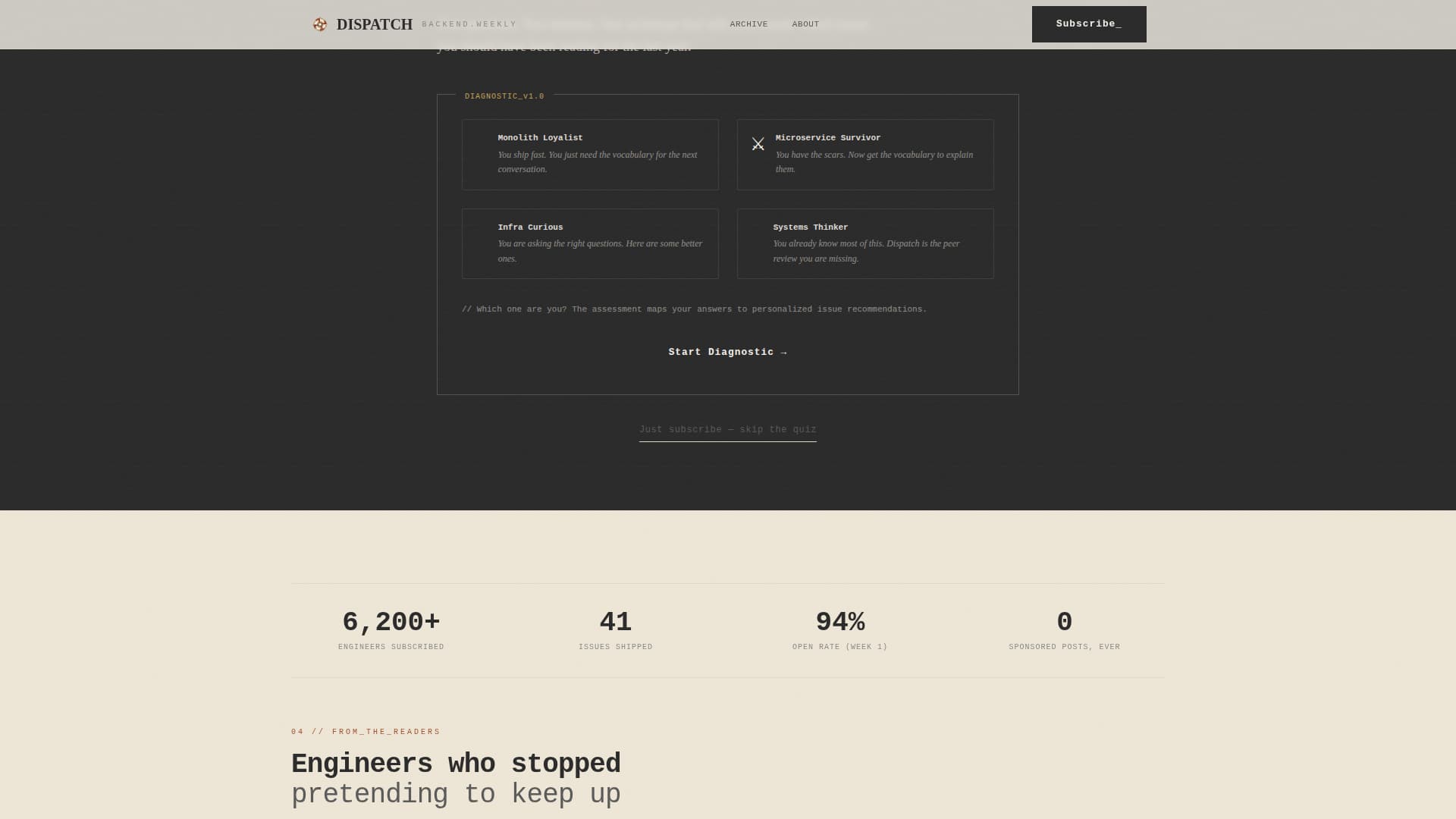 Backend Engineering Newsletter Professional Website Template