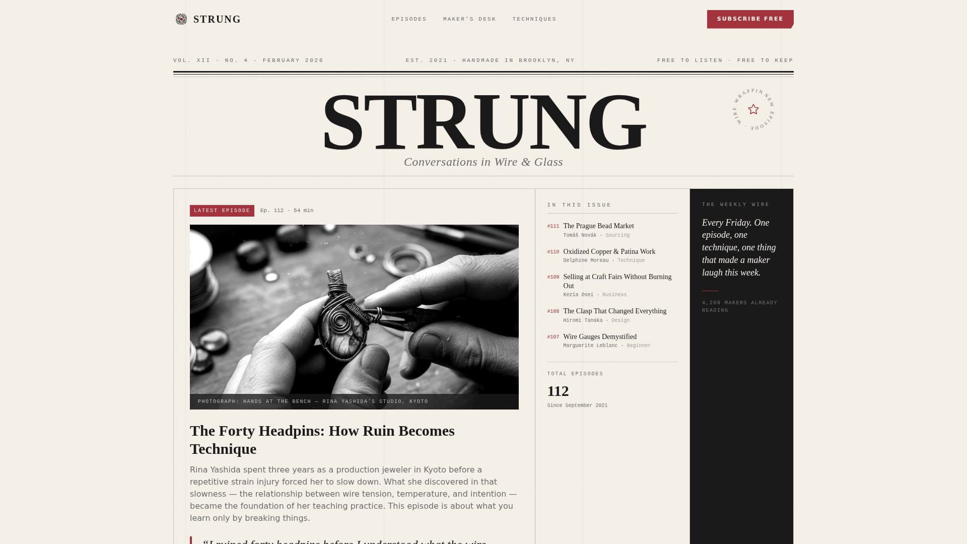 Strung - Artisan Podcast Landing Page Template