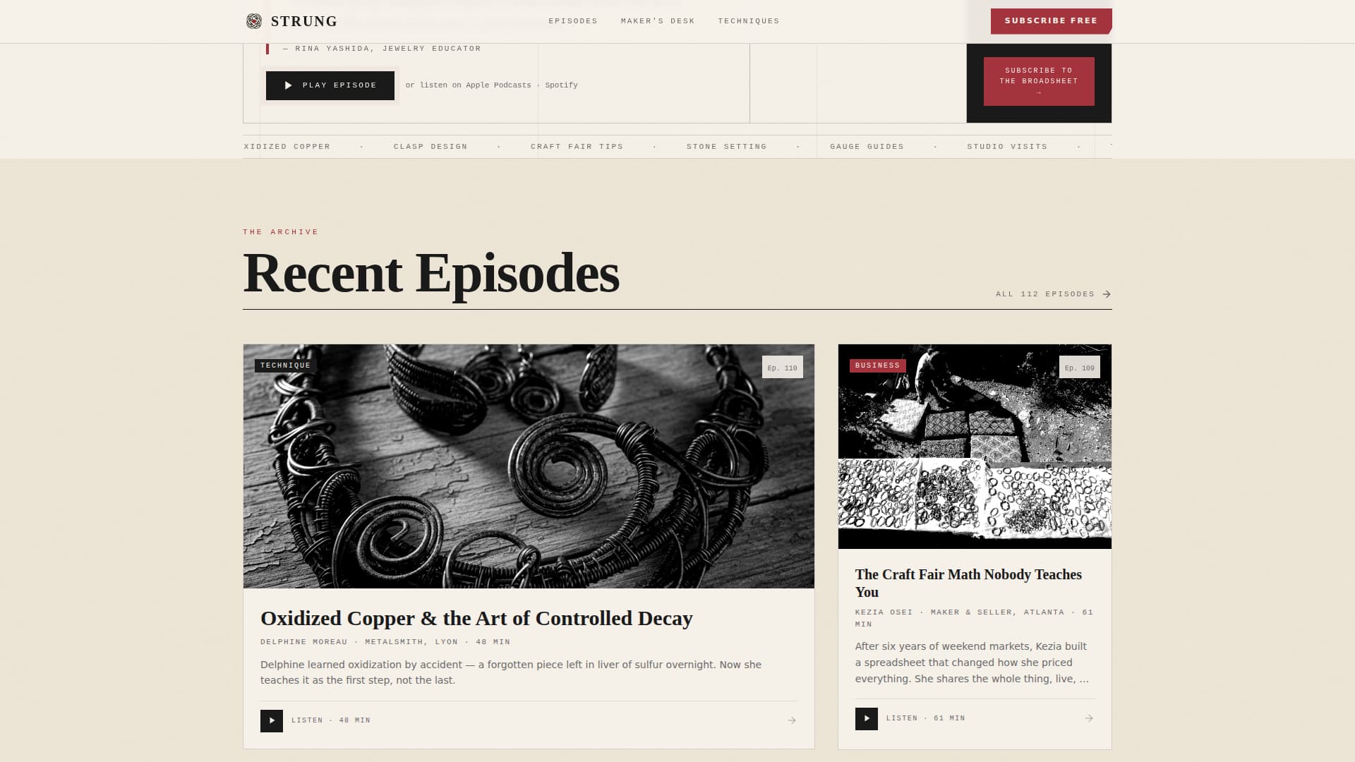 Strung - Artisan Podcast Landing Page Template