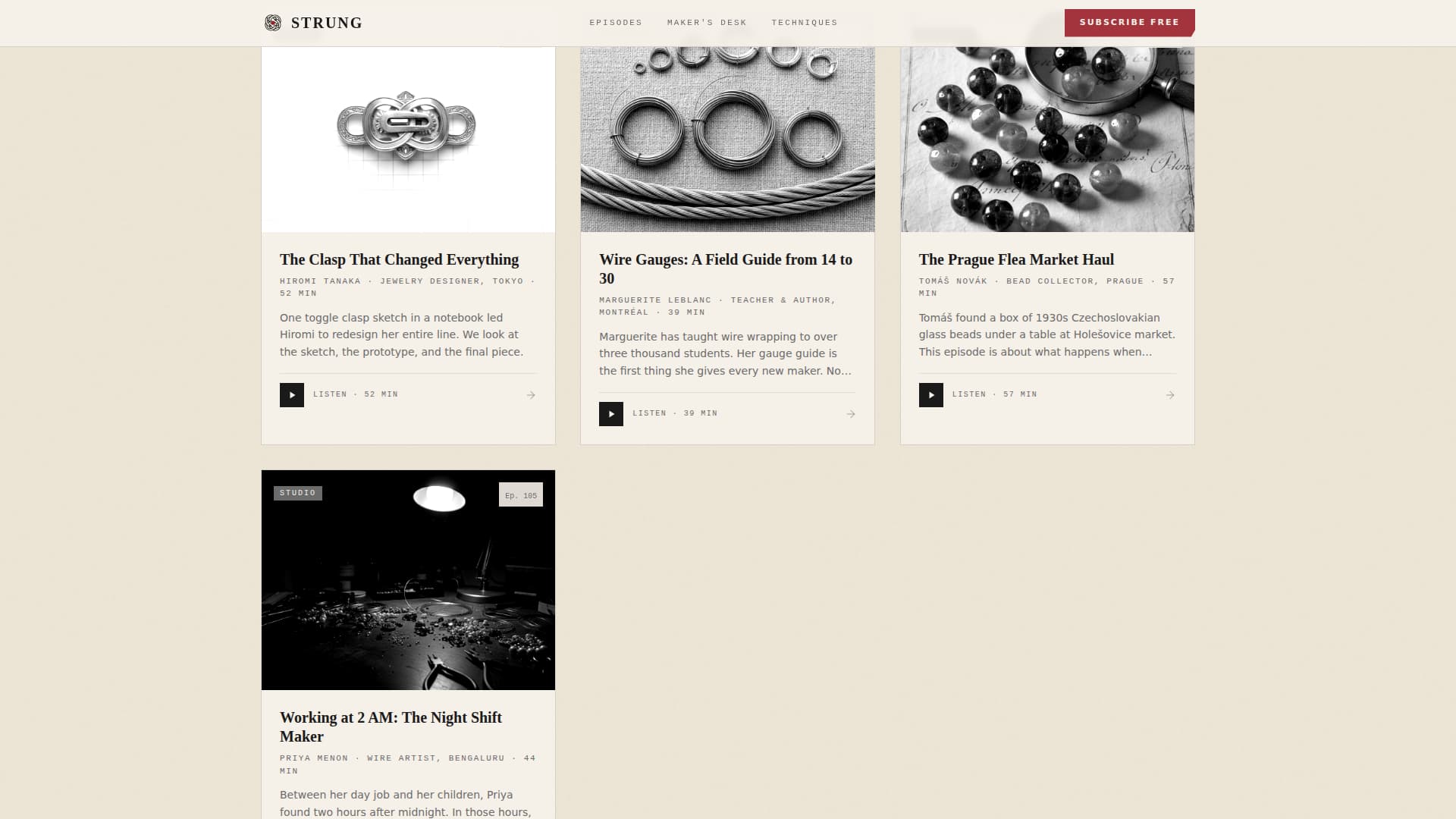 Strung - Artisan Podcast Landing Page Template