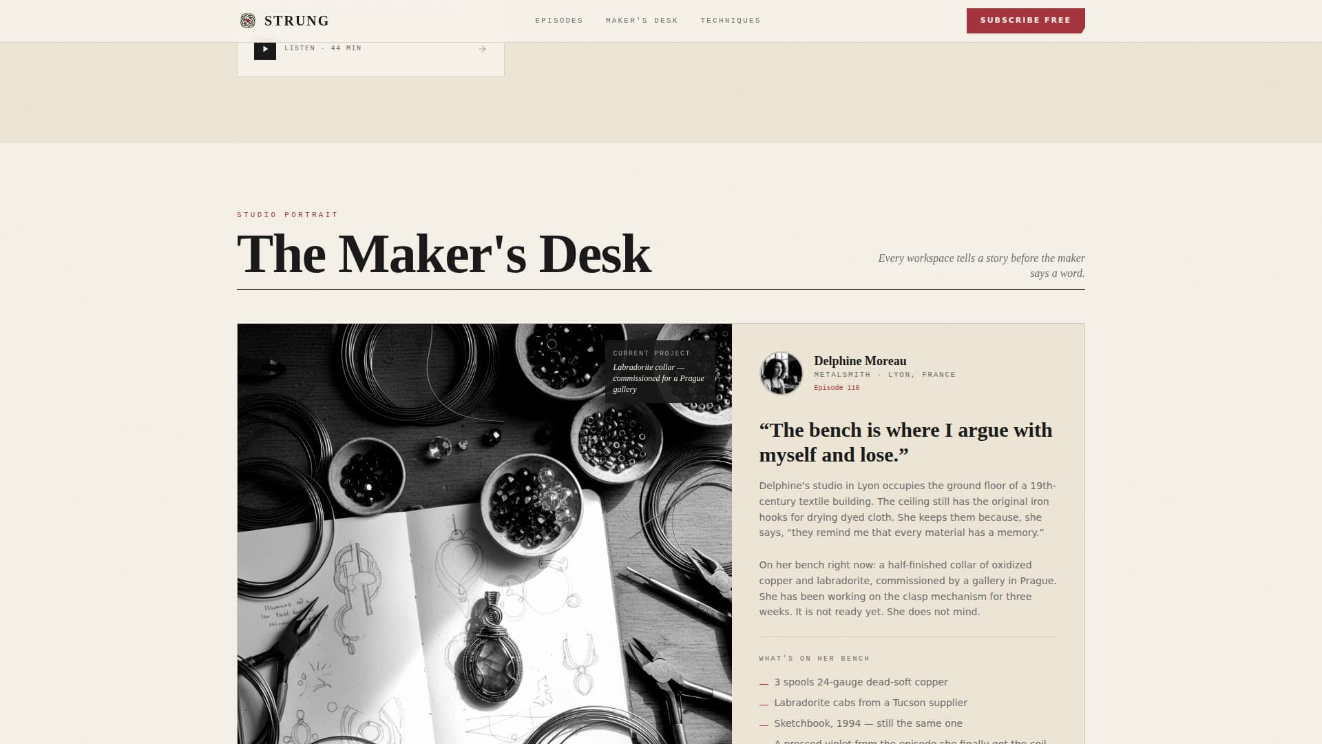 Strung - Artisan Podcast Landing Page Template