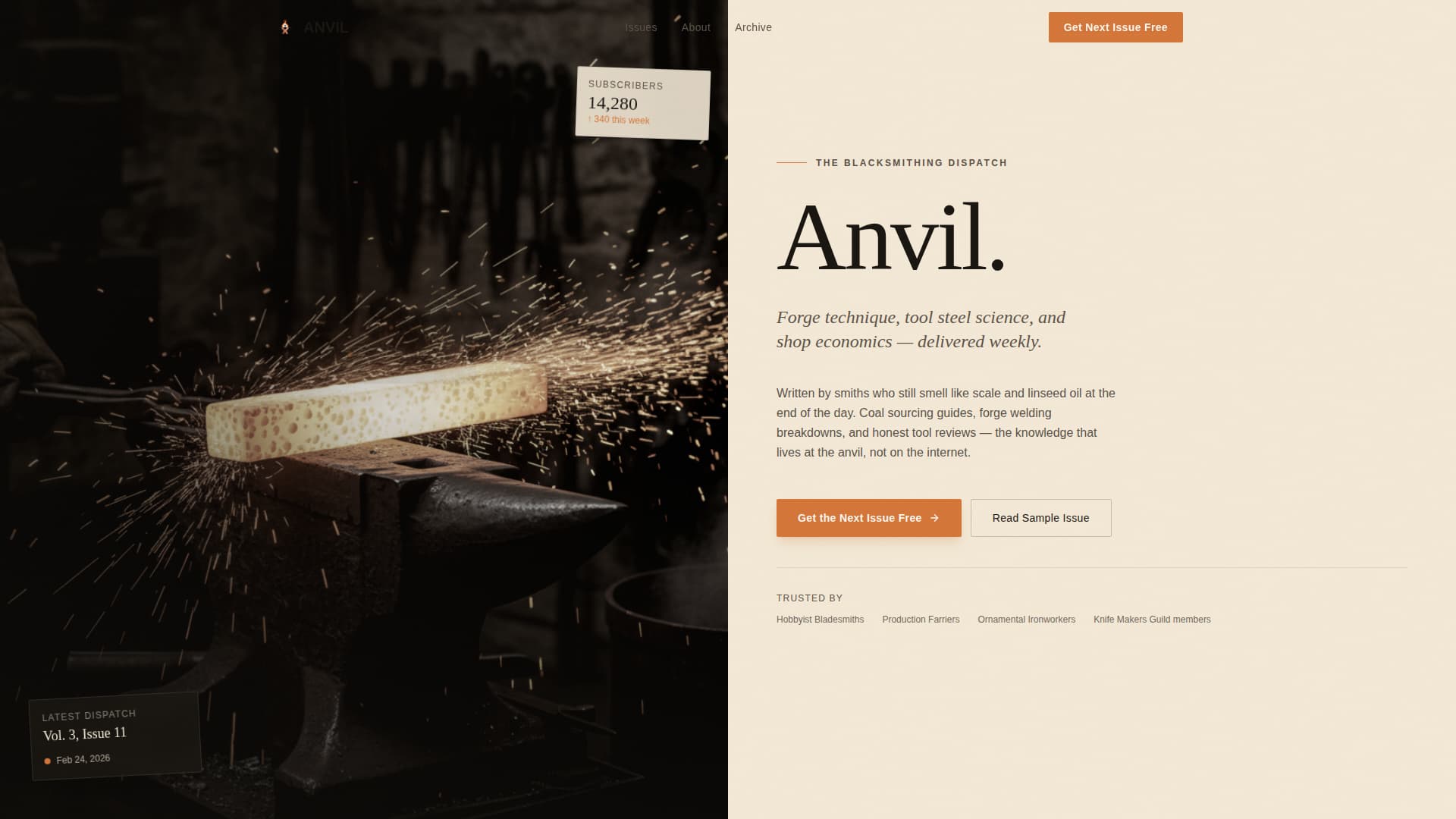 Anvil - Forgetested Blacksmithing Landing Page Template