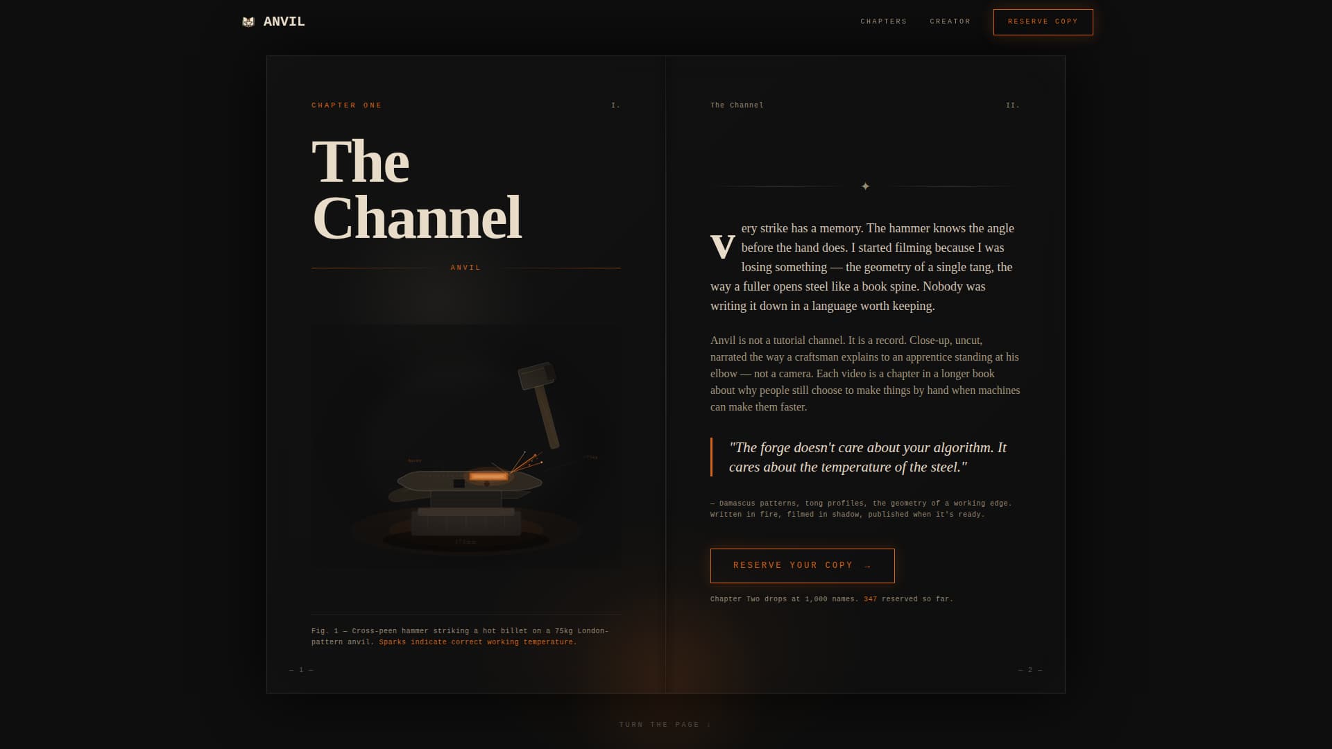 Anvil - Cinematic Blacksmithing Landing Page Template
