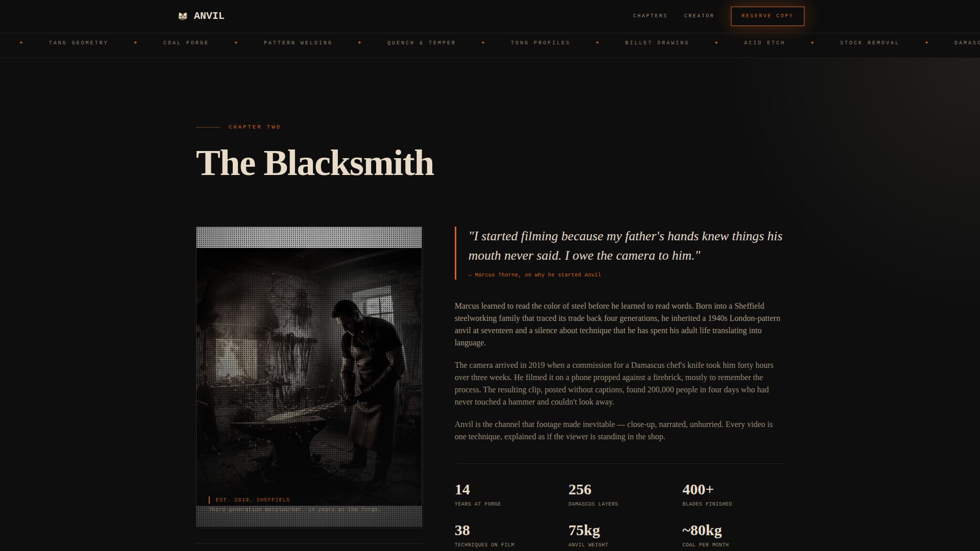 Anvil - Cinematic Blacksmithing Landing Page Template