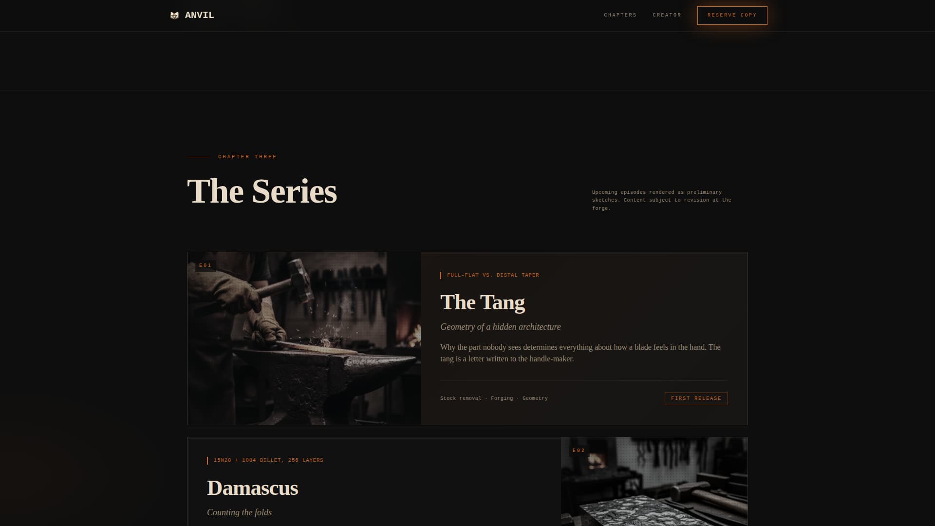 Anvil - Cinematic Blacksmithing Landing Page Template