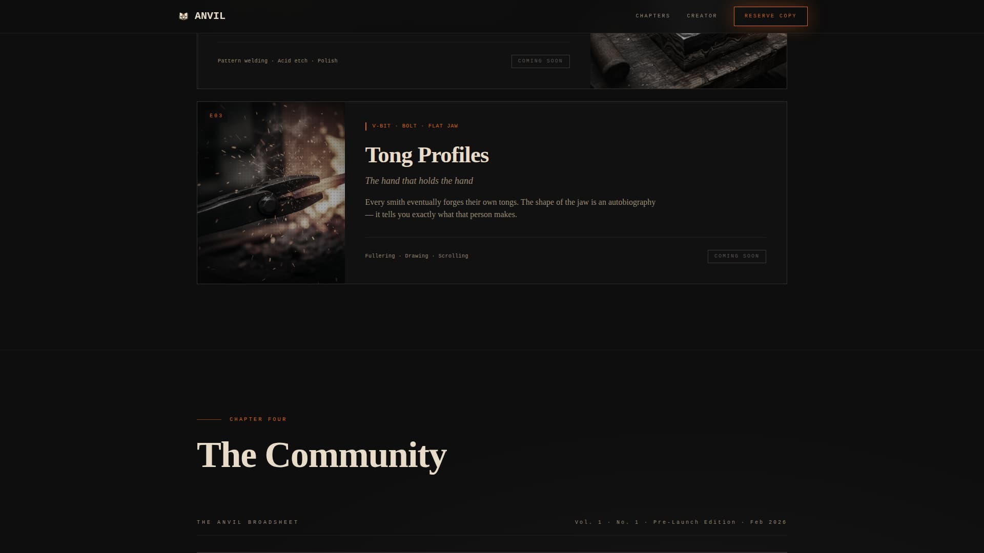 Anvil - Cinematic Blacksmithing Landing Page Template