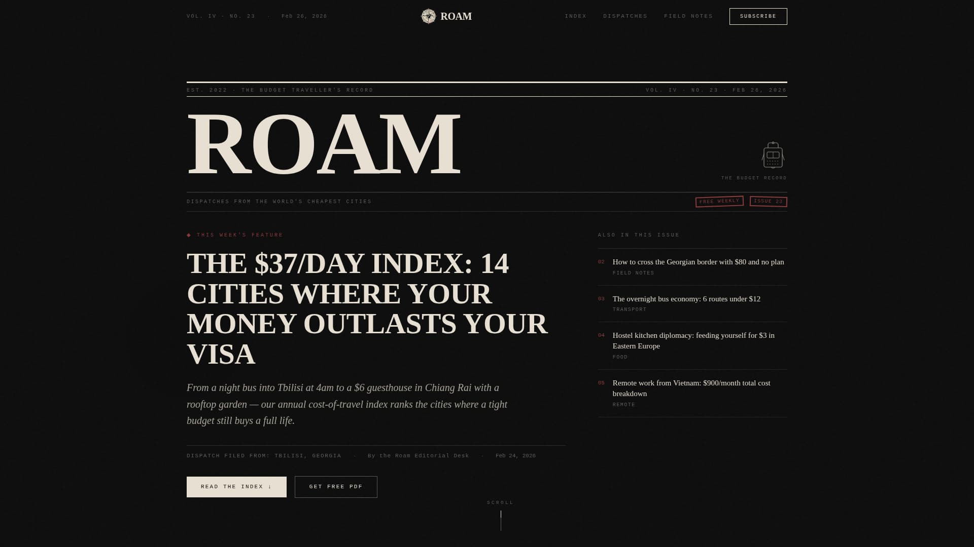 Roam - Cinematic Budgettravel Landing Page Template