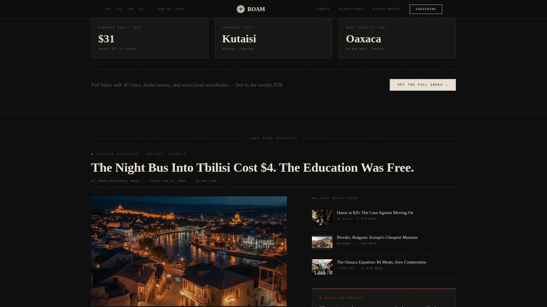 Roam - Cinematic Budgettravel Landing Page Template