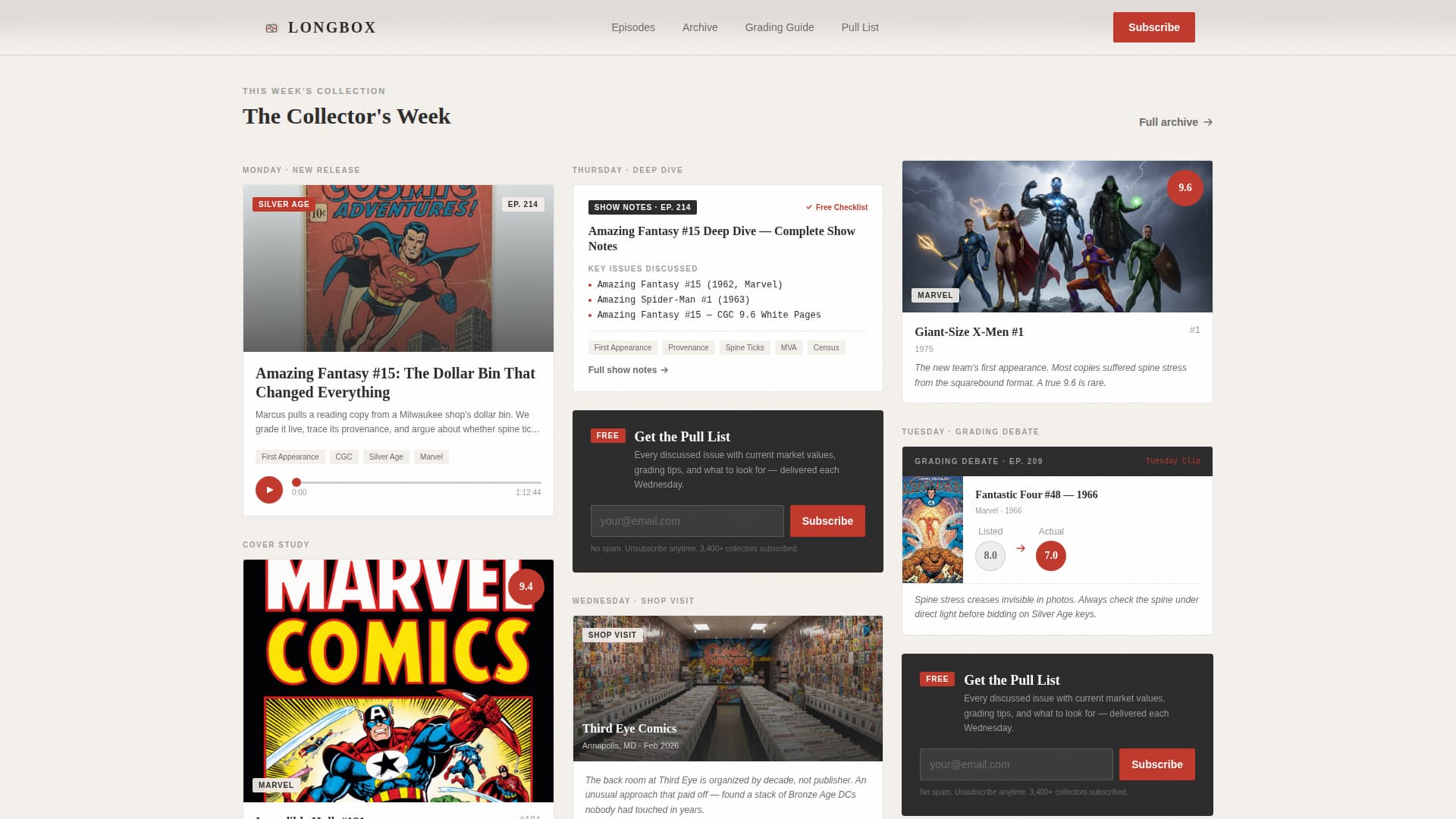 Longbox - Collectors Podcast Landing Page Template