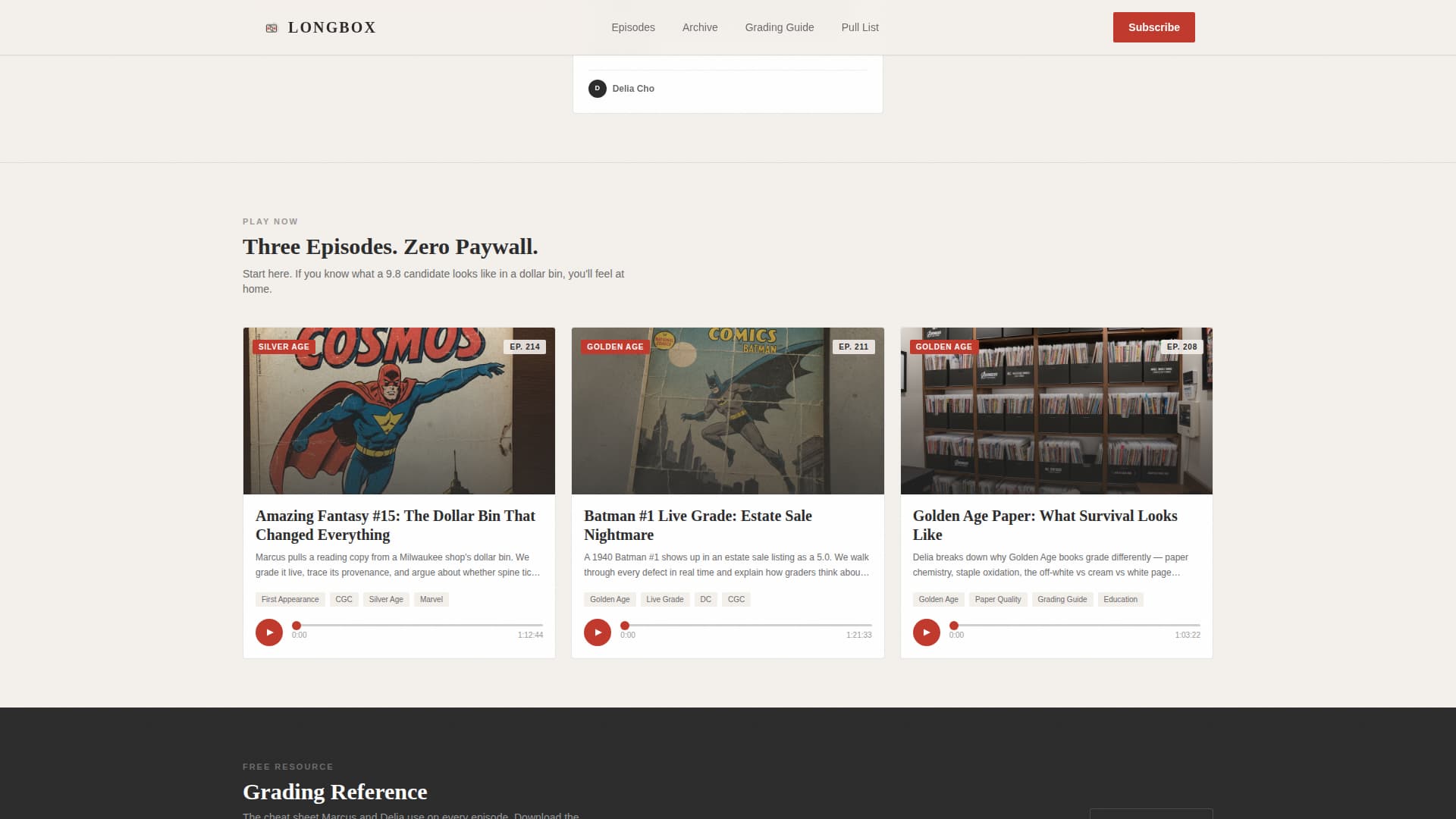 Longbox - Collectors Podcast Landing Page Template