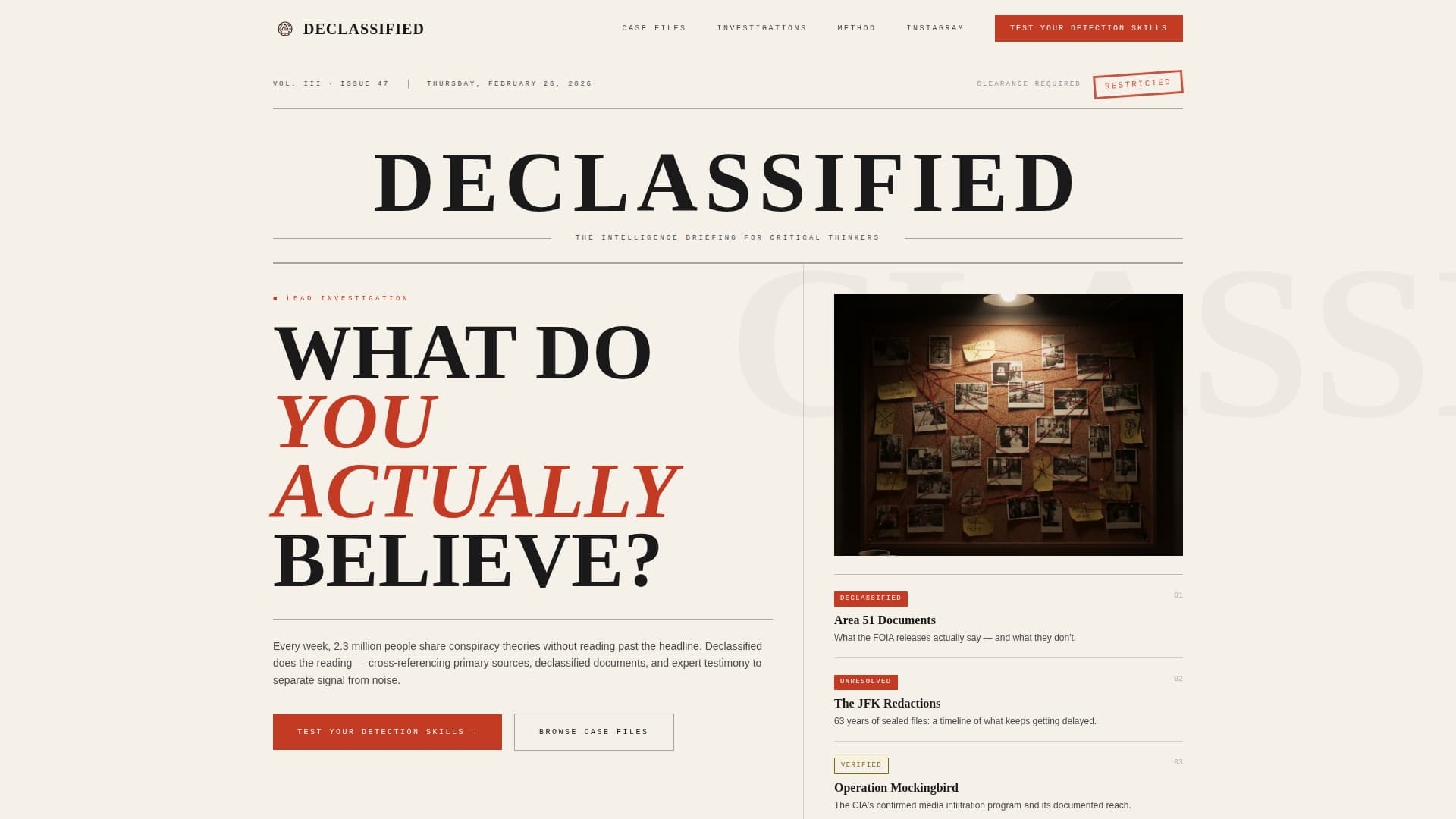 Conspiracy Theory Analysis Content Specialist Blog Website Template