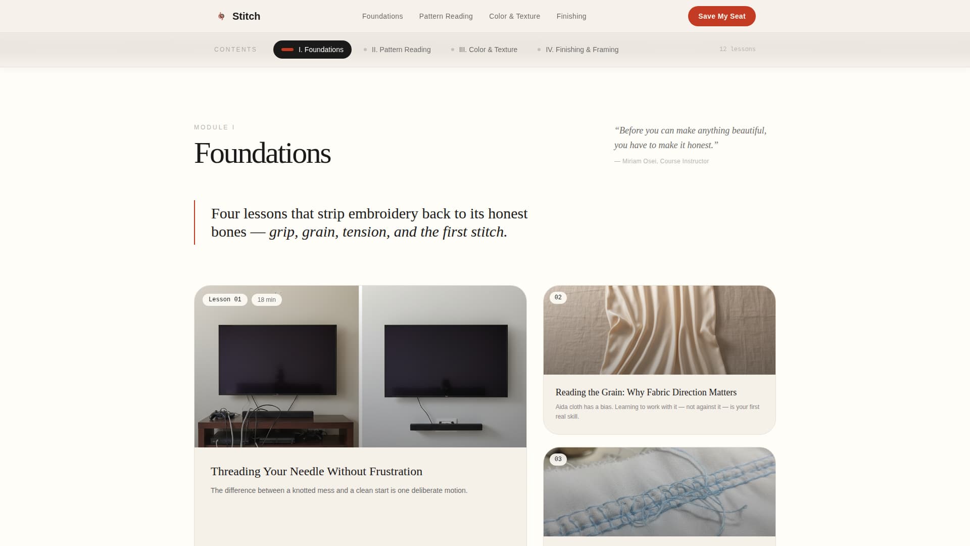 Stitch — Premier Textile Craftsmanship Landing Page Template