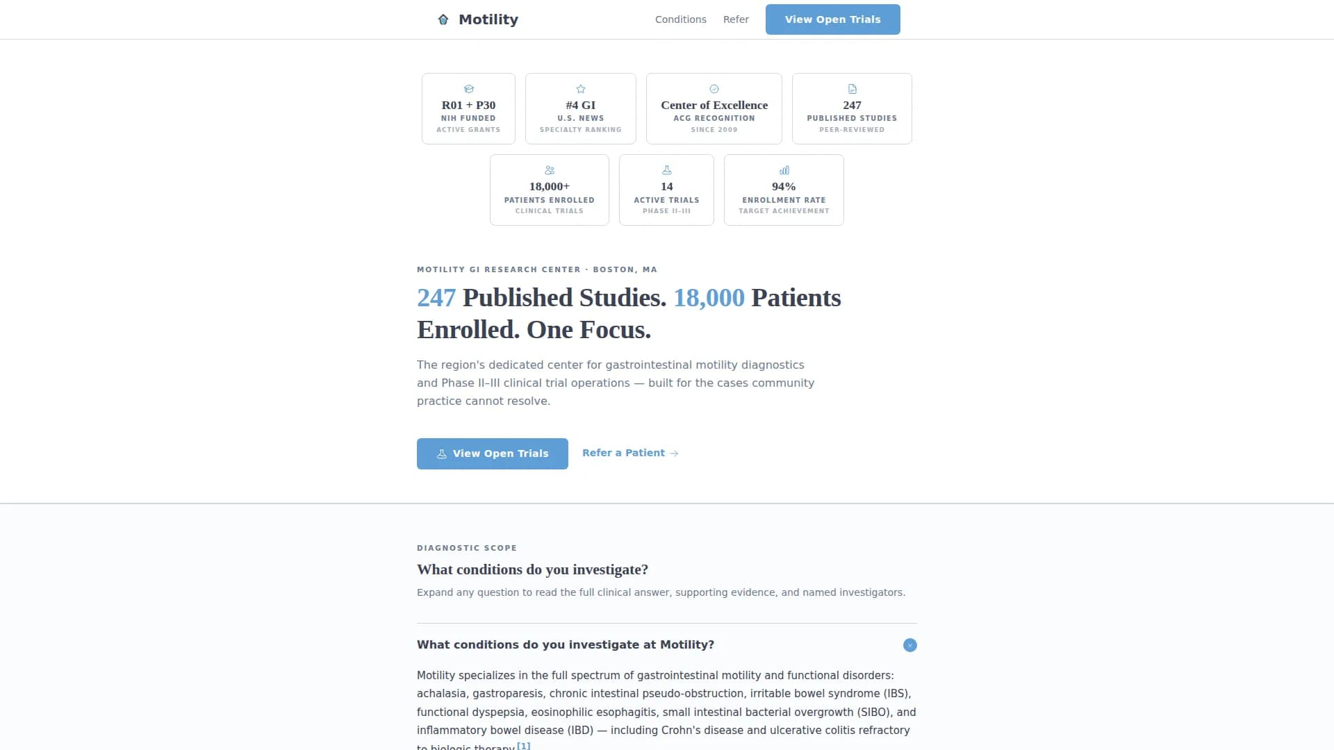 Motility - Research Center Landing page Template