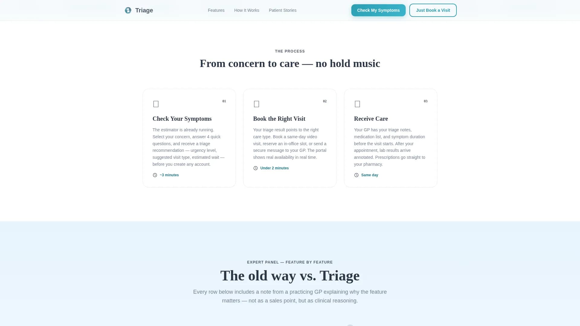 Triage - Patient Portal Landing Page Template