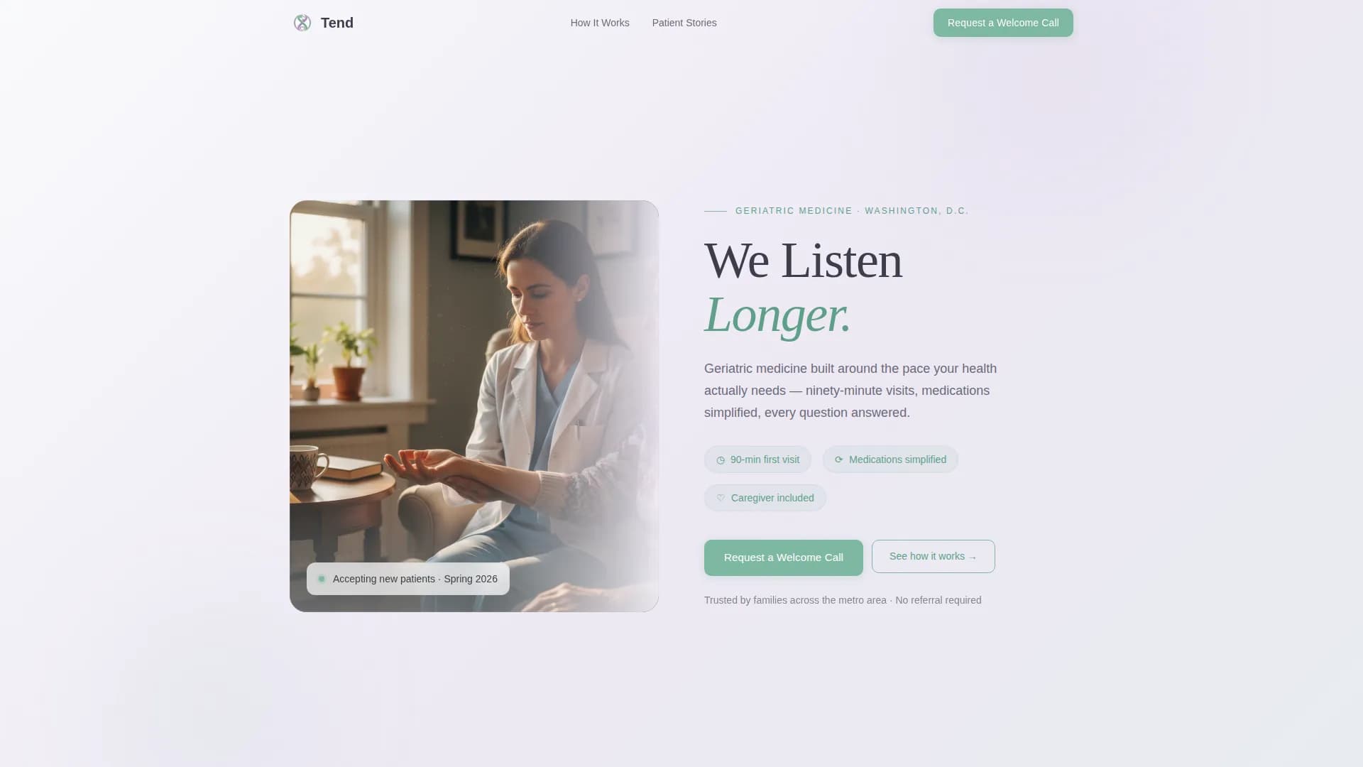 Tend - New Patient Welcome Landing Page Template