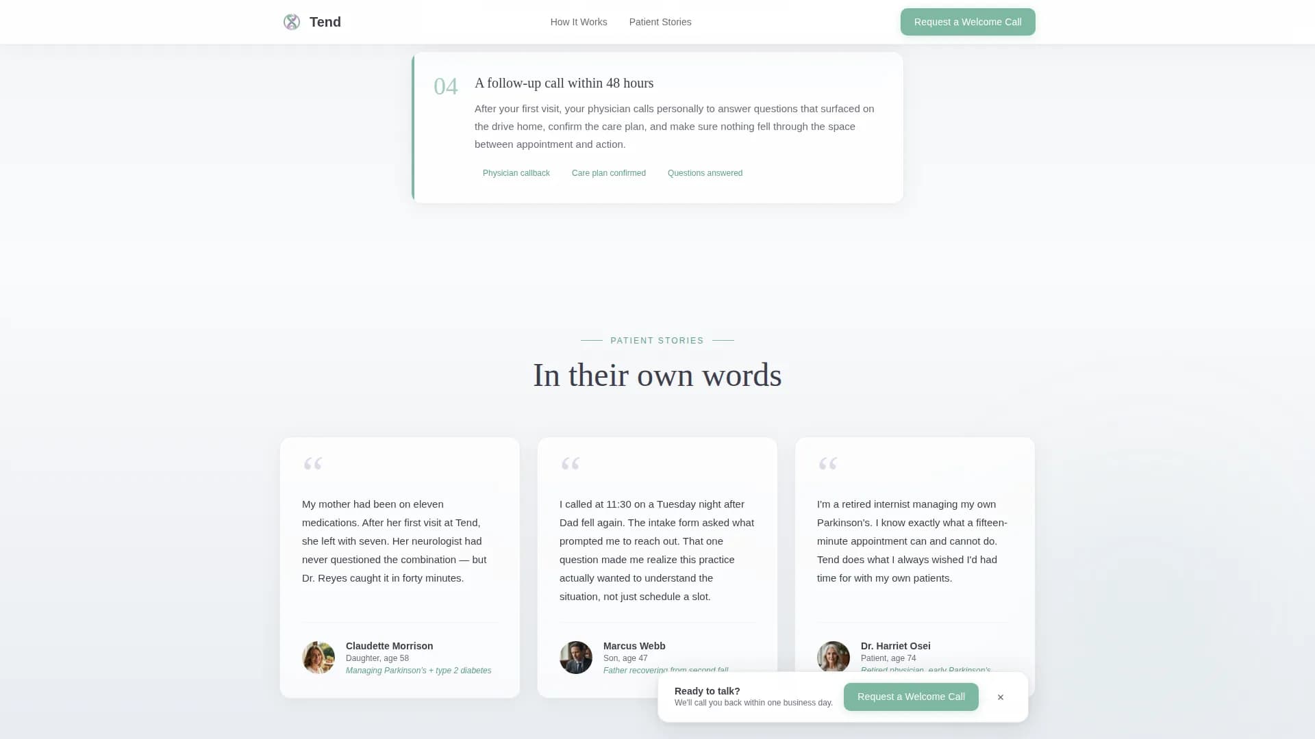 Tend - New Patient Welcome Landing Page Template