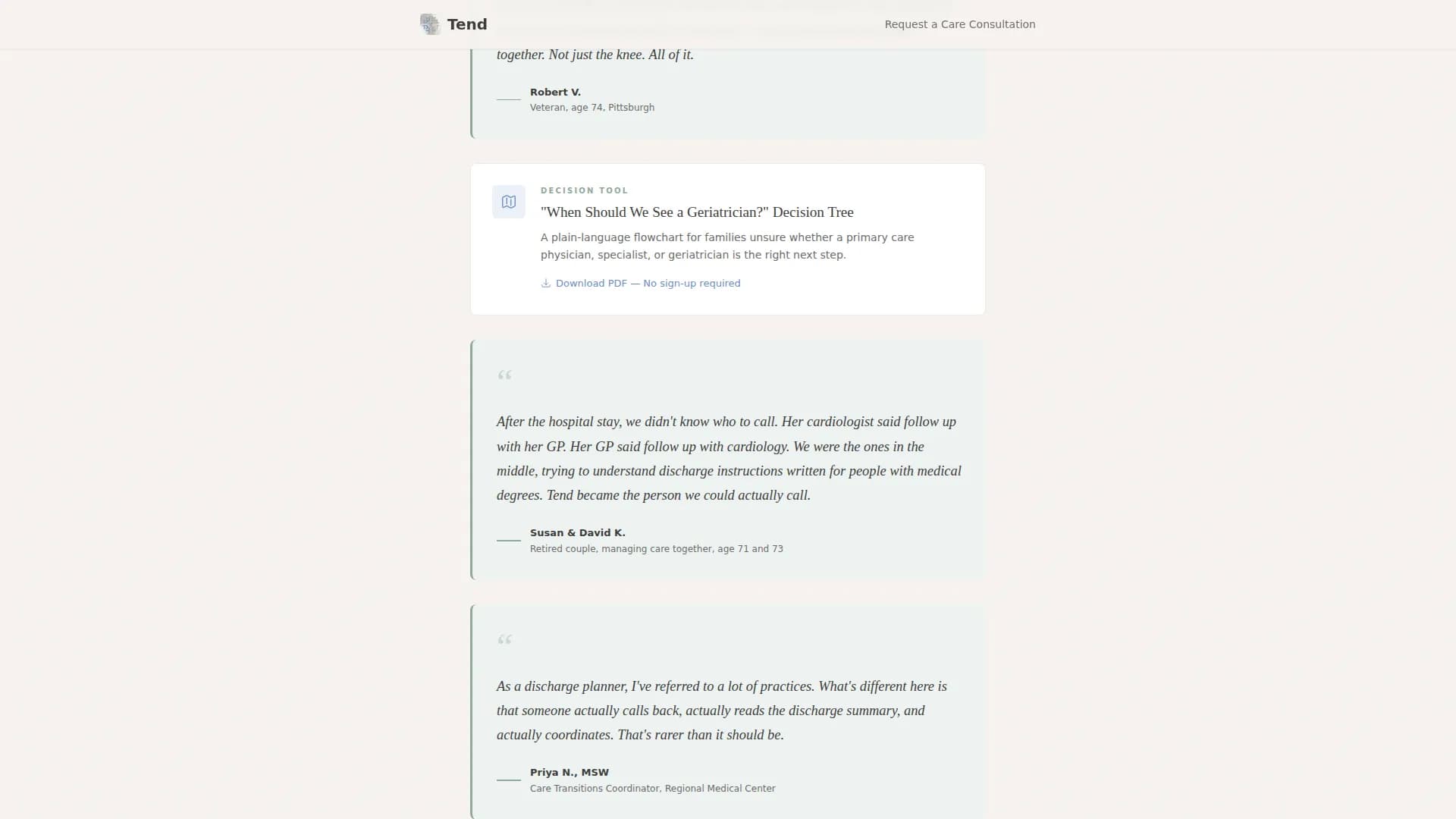 Tend - Geriatrics Clinic Landing Page Template